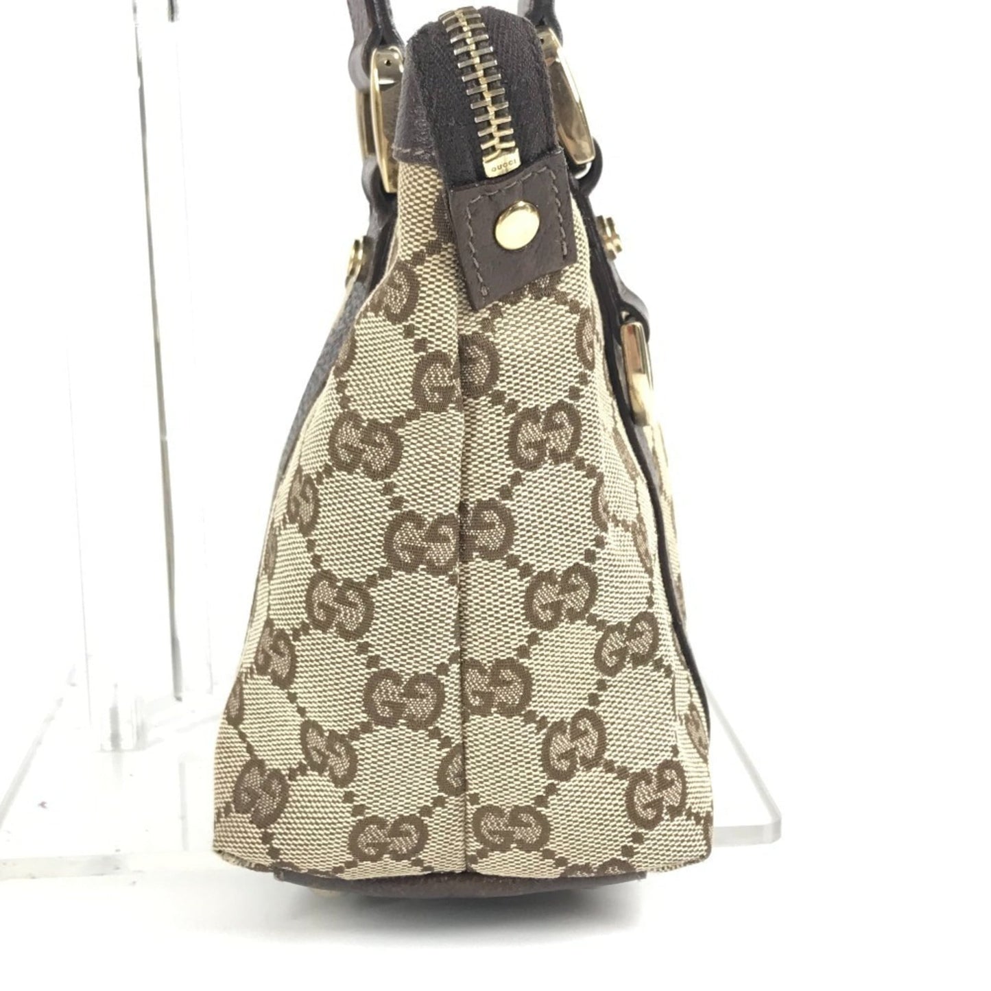 Gucci Beige Dark Brown Gg Canvas Leather Handbag Shoulder Bag Tote Bag