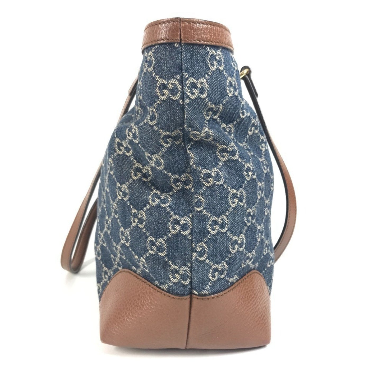 Gucci Blue Brown Denim Leather Shoulder Bag Tote Bag