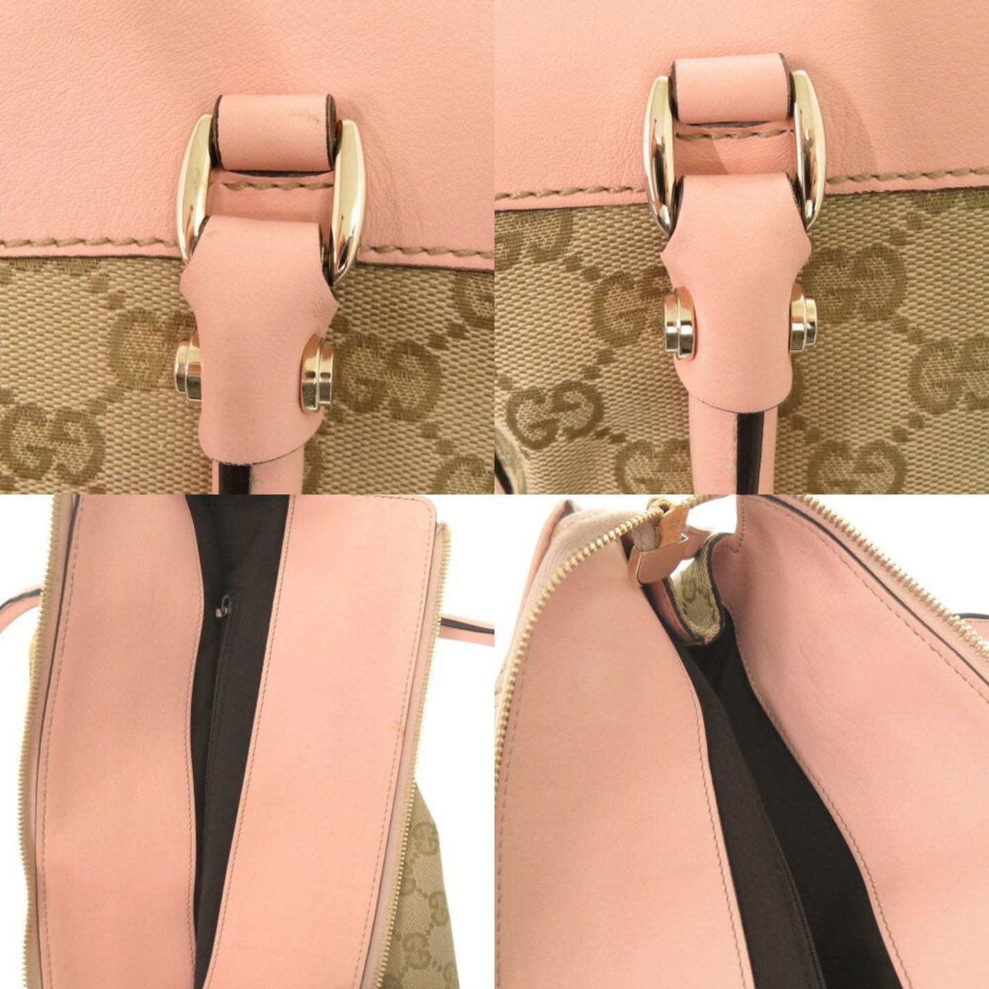 Gucci Beige Pink Gg Canvas Leather Handbag Tote Bag