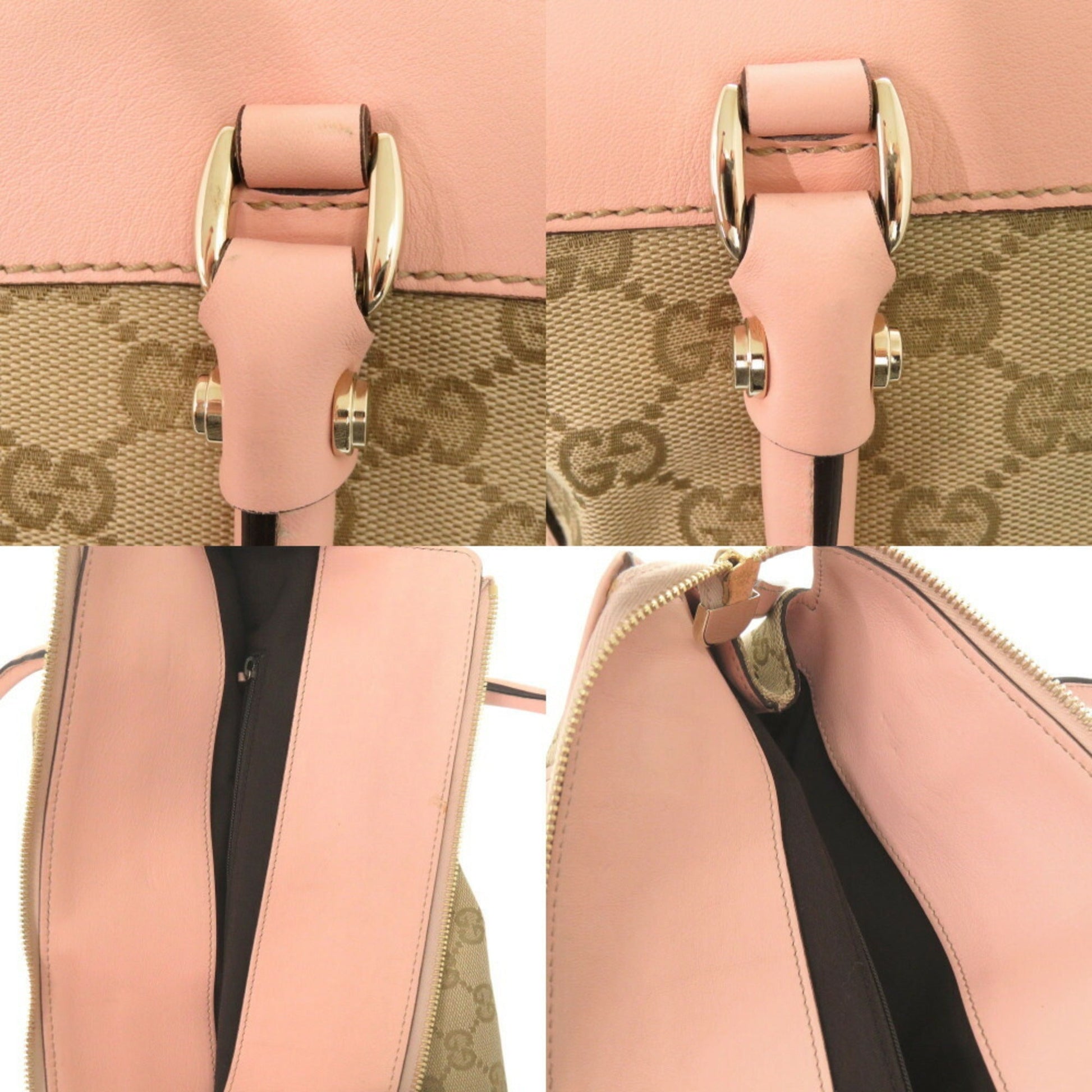 Gucci Beige Pink Gg Canvas Leather Handbag Tote Bag