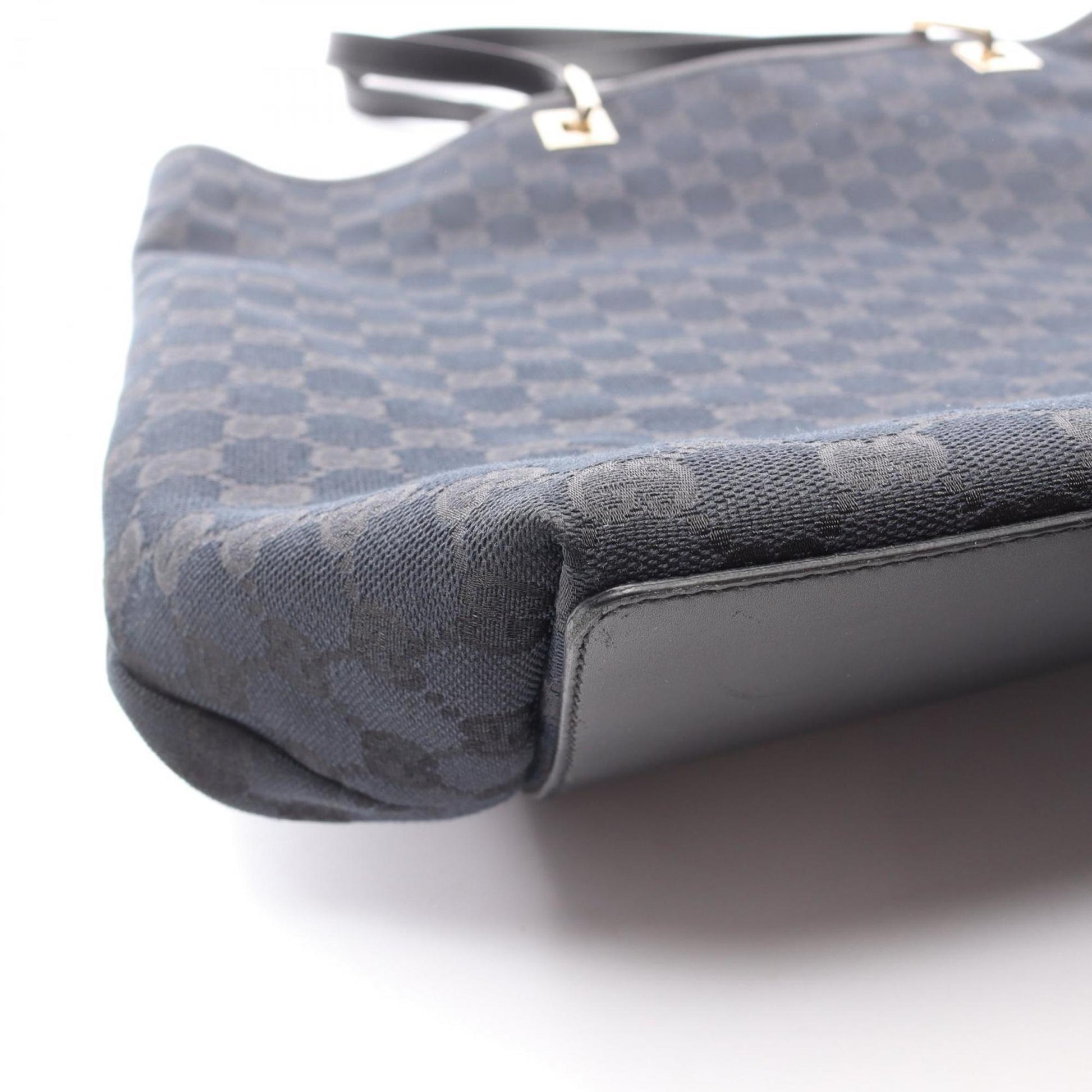 Gucci Black Navy Gg Canvas Leather Tote Bag