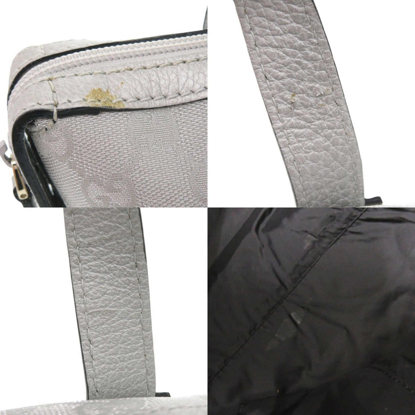 Gucci Gg Canvas Silver Gg Canvas Leather Handbag
