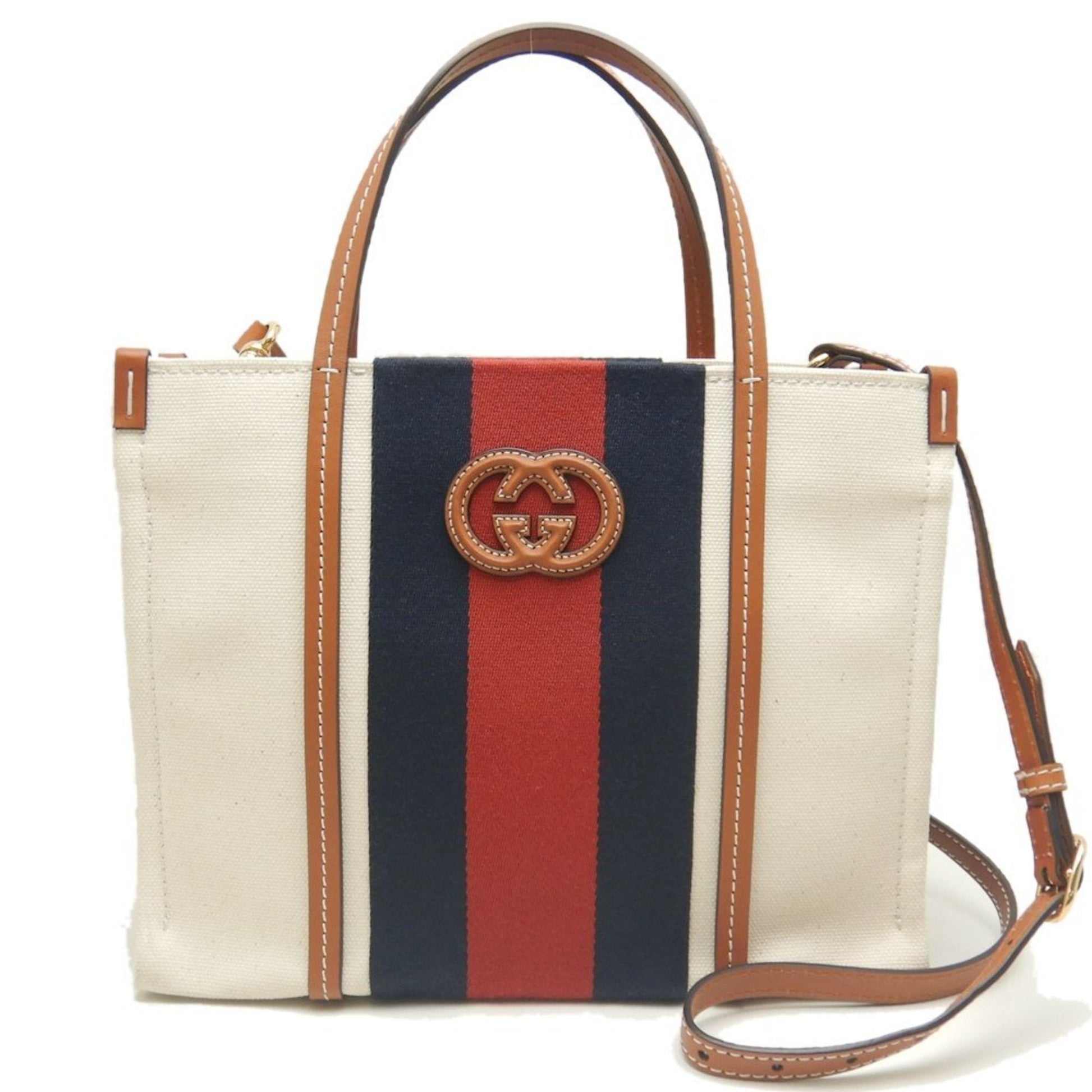 Gucci Brown Ivory Canvas Tote Bag
