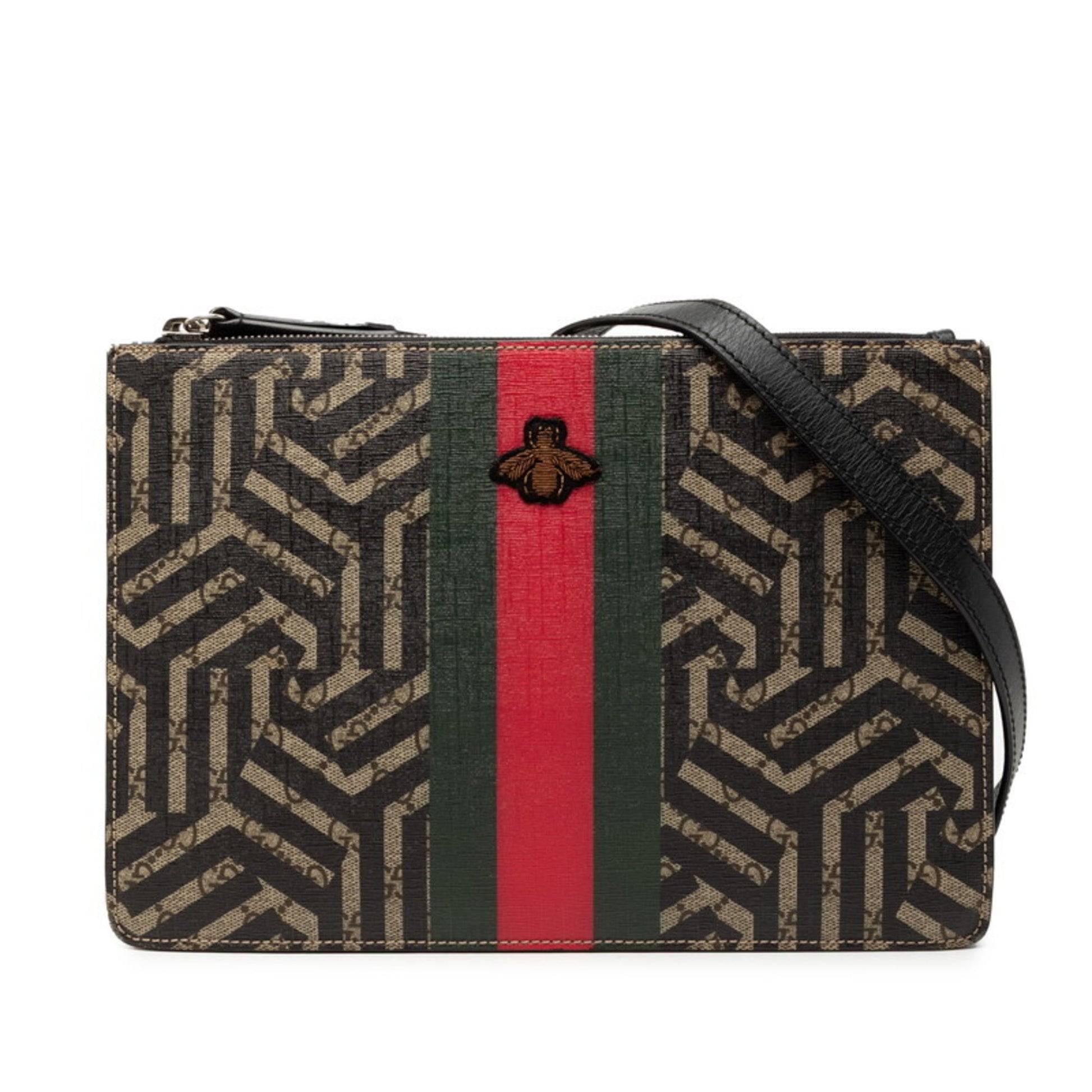 Gucci Beige Black Leather Clutch Bag Shoulder Bag