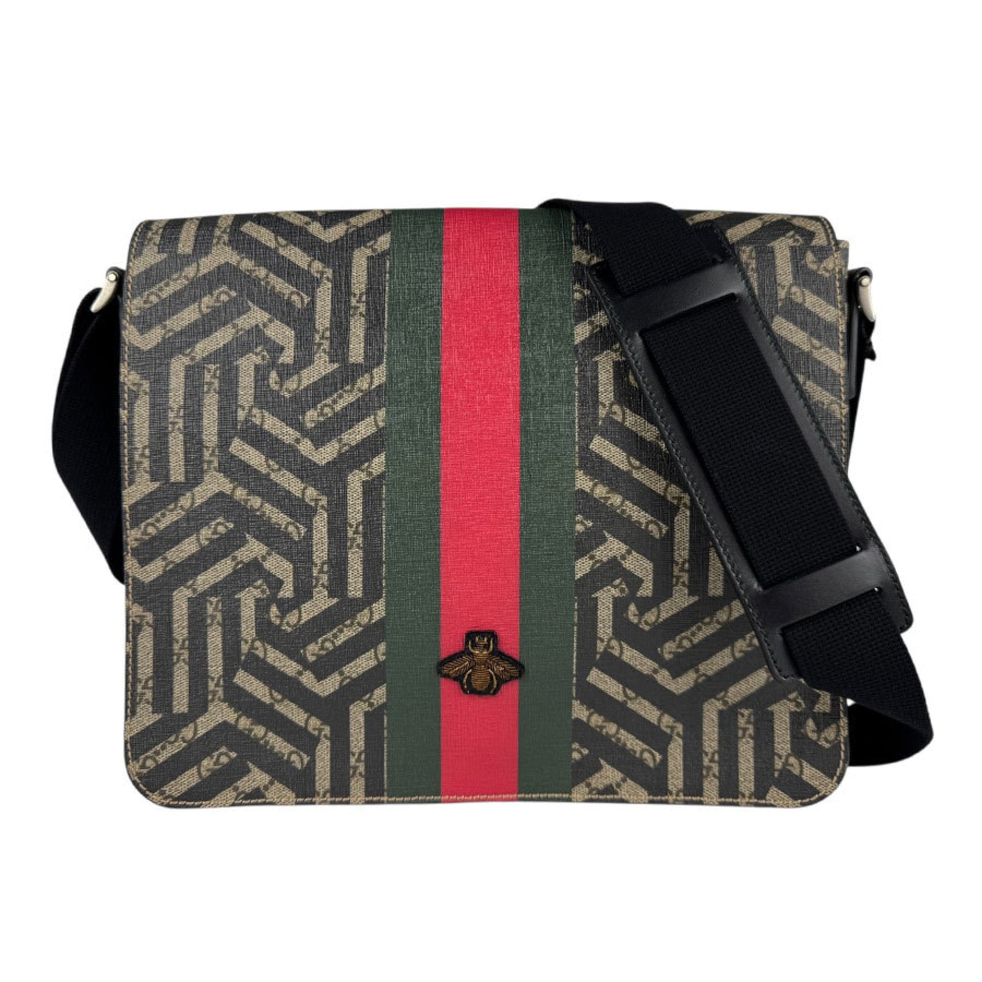 Gucci Beige Brown Black Gg Supreme Canvas Shoulder Bag