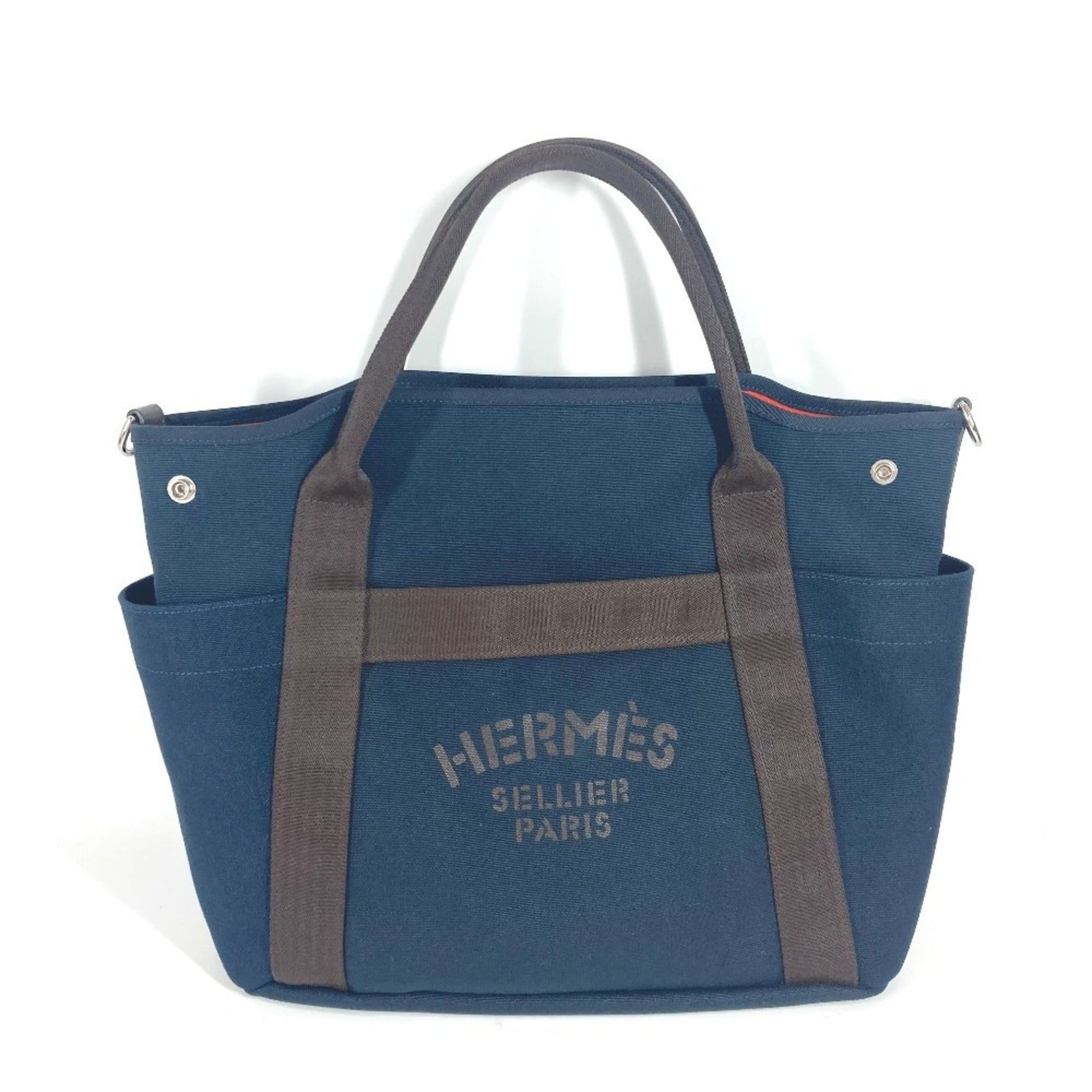Hermes Shoulder Bag Tote Bag Leather Canvas Orange