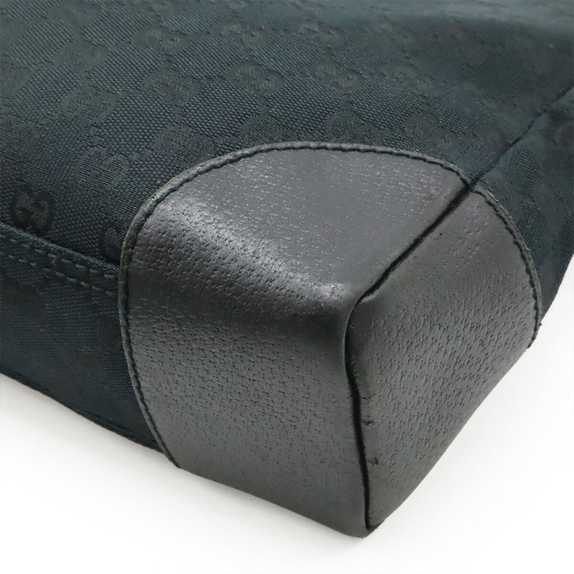 Gucci Black Gg Canvas Leather Shoulder Bag