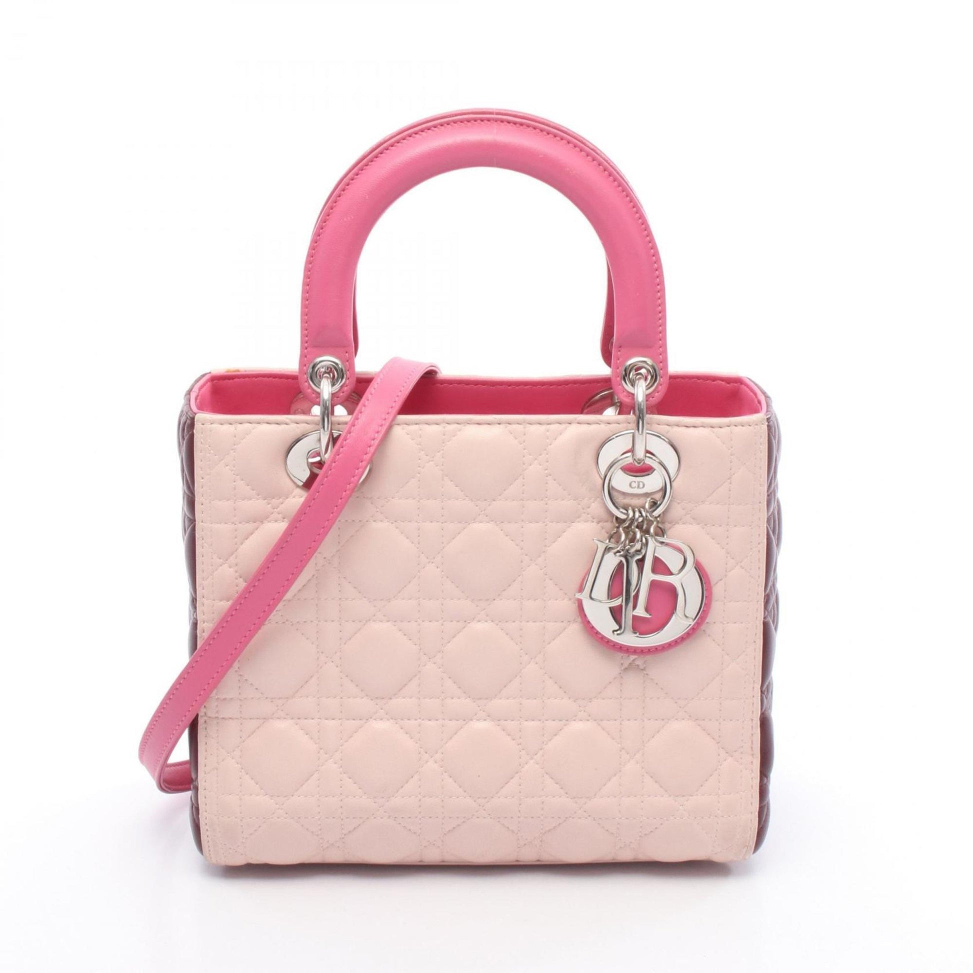Dior Handbag Christian Bordeaux Leather Pink Multicolor