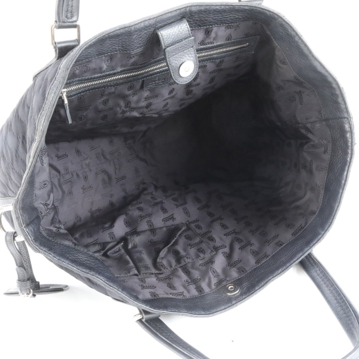 Gucci Black Leather Nylon Tote Bag