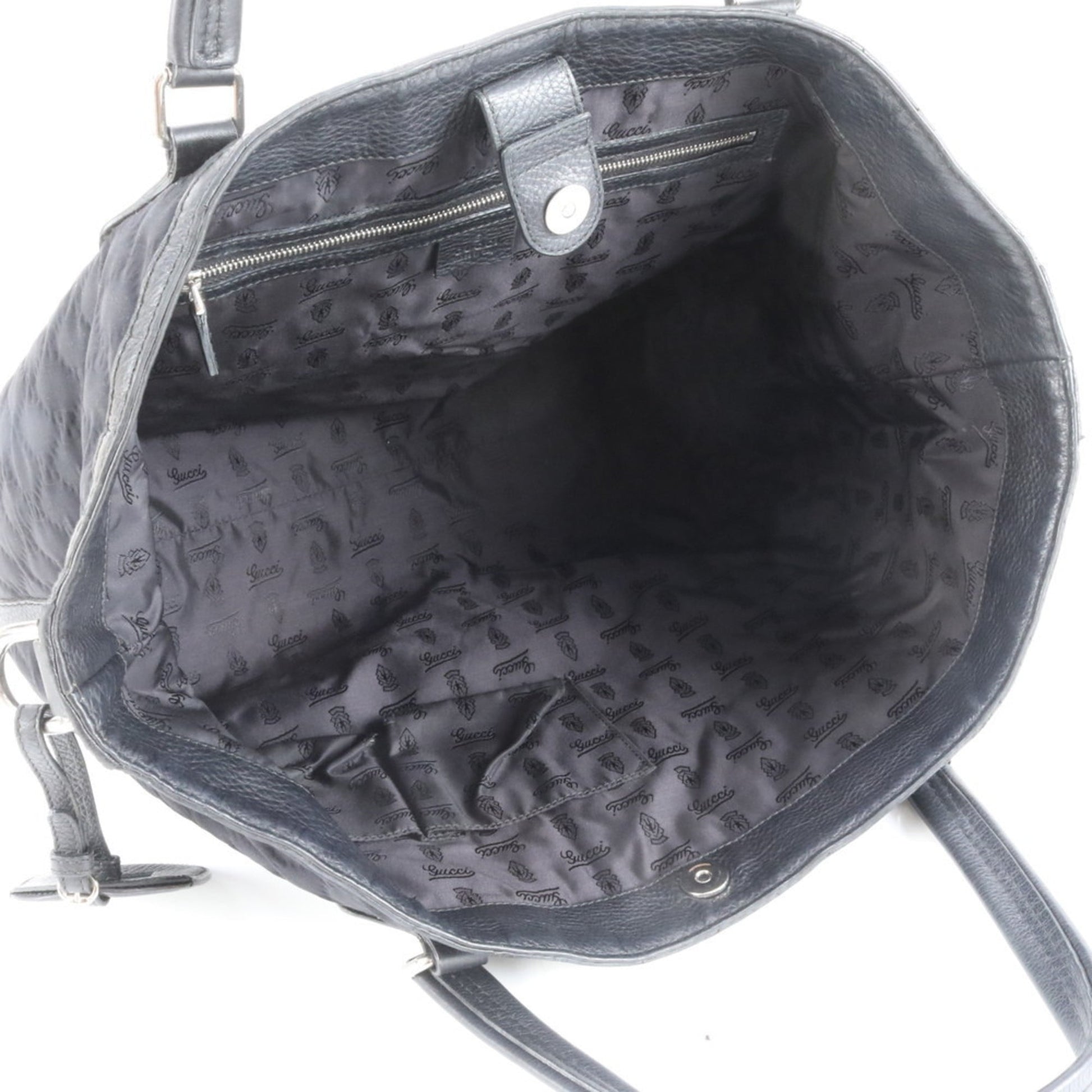 Gucci Black Leather Nylon Tote Bag