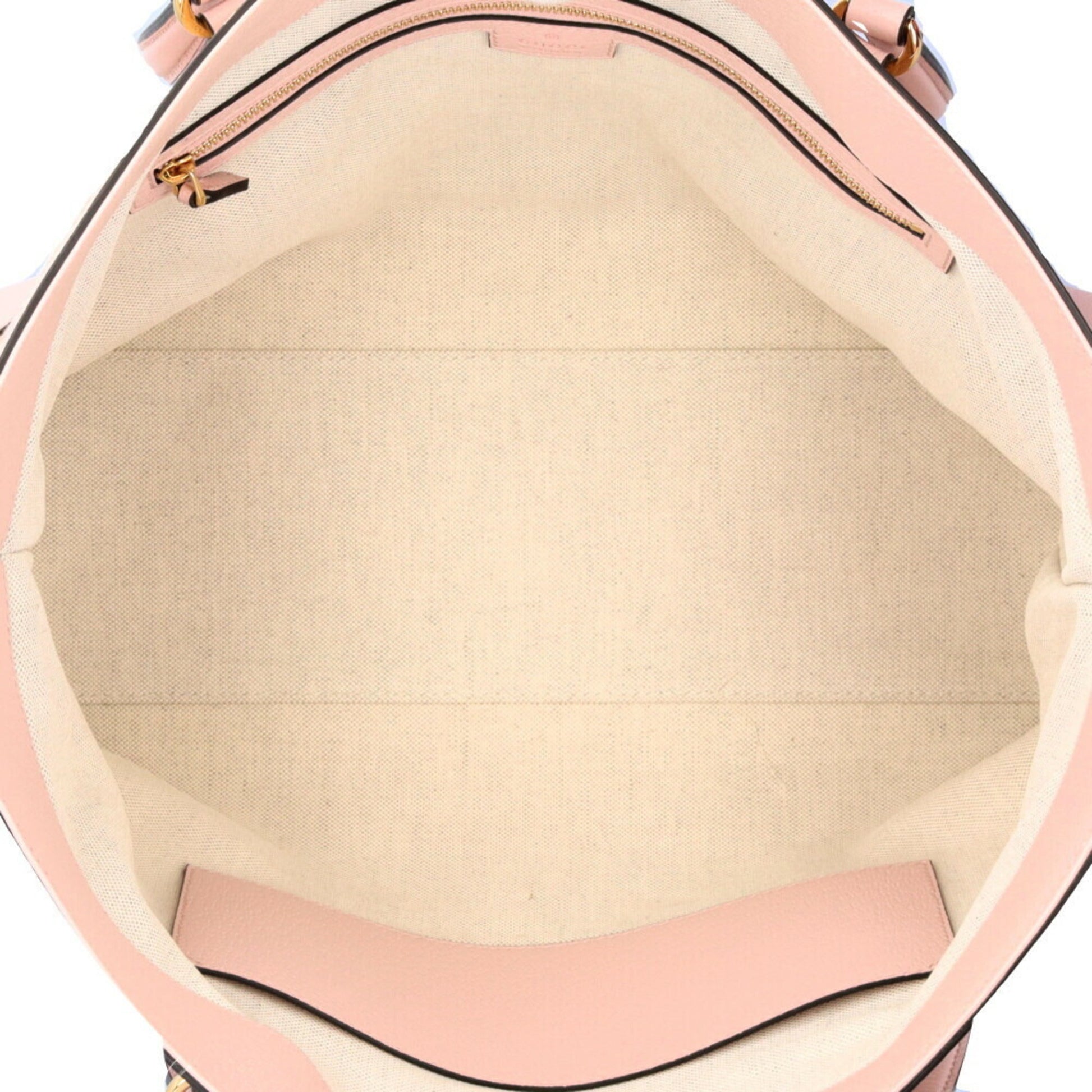 Gucci Beige Pink Canvas Leather Tote Bag