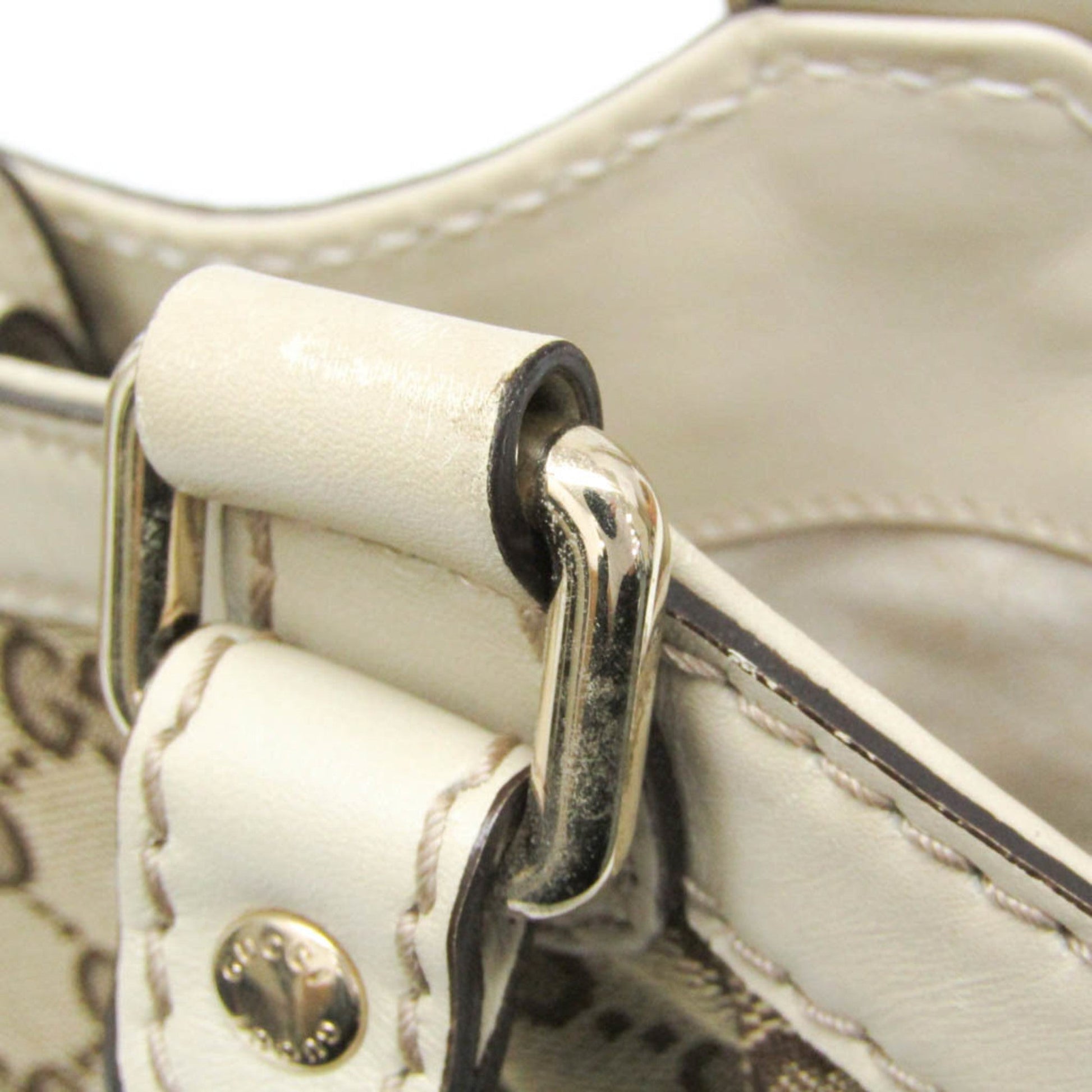 Gucci Beige Brown Cream Leather Canvas Handbag