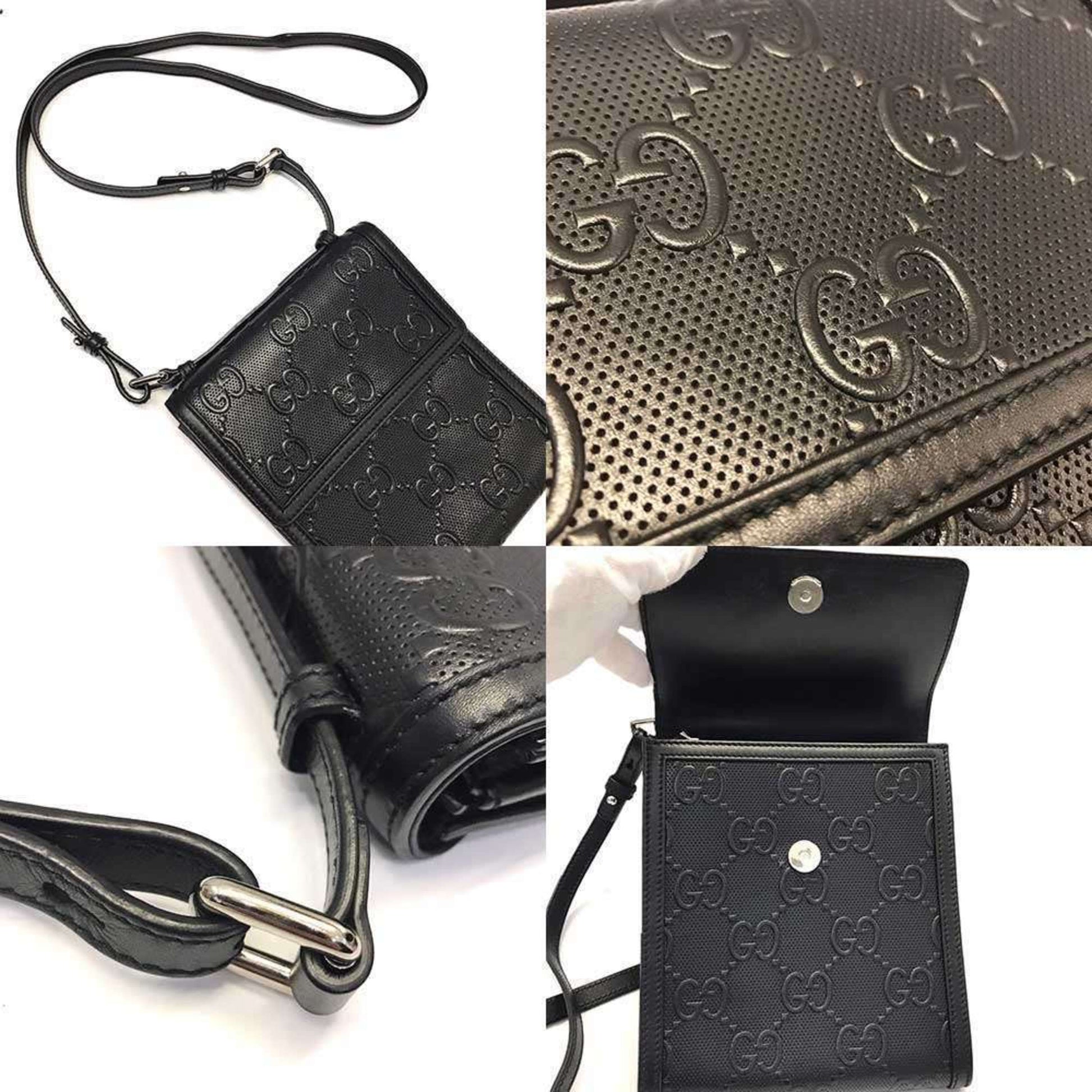 Gucci Black Gg Leather Shoulder Bag