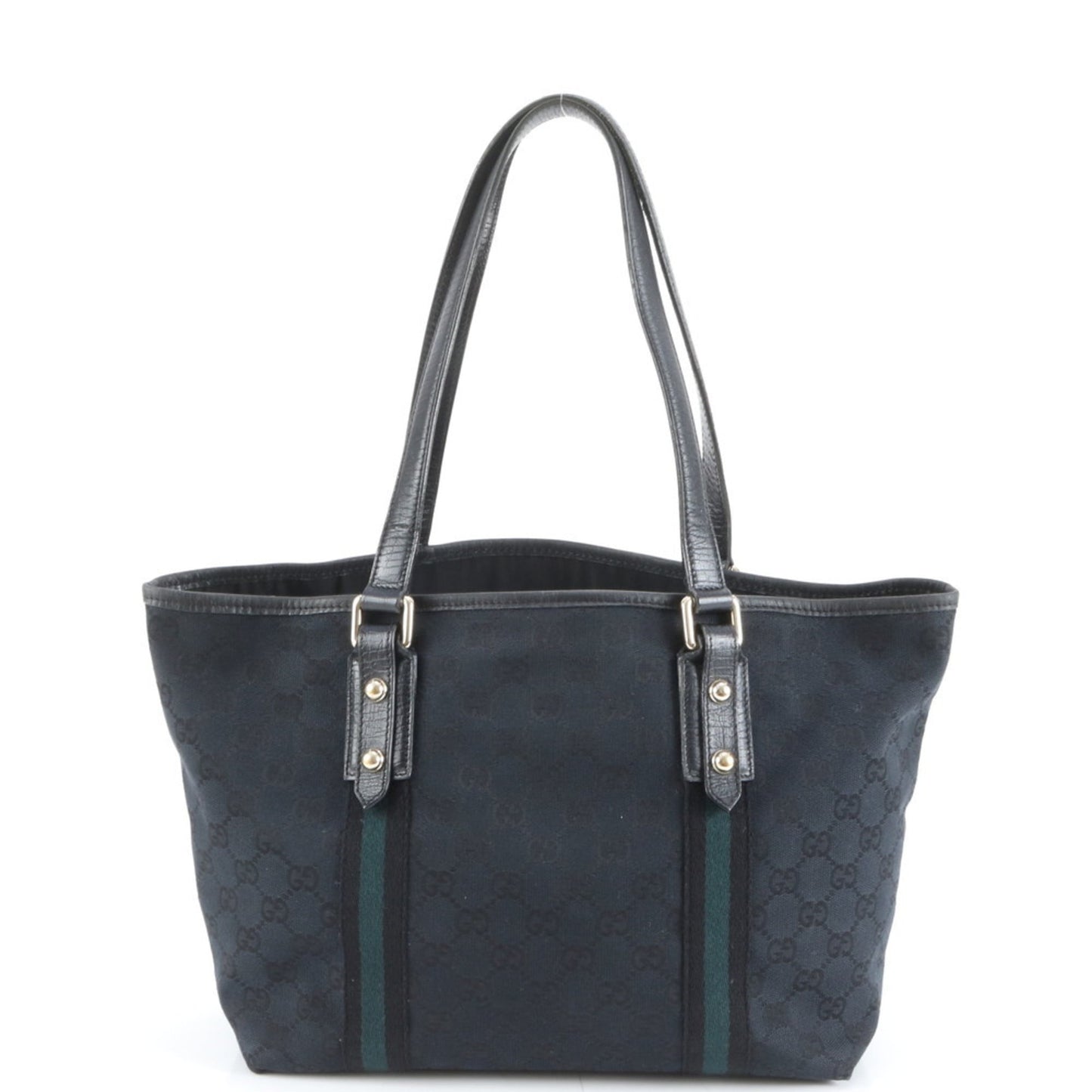 Gucci Black Leather Canvas Tote Bag