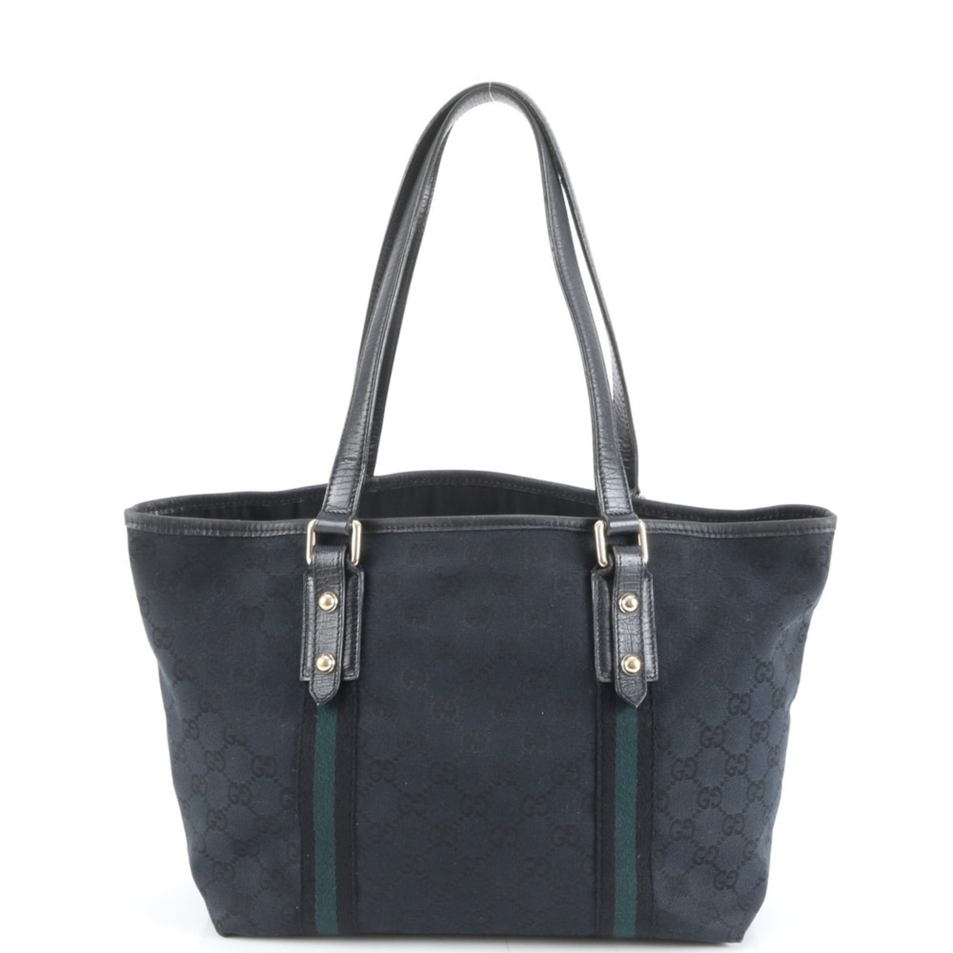 Gucci Black Leather Canvas Tote Bag