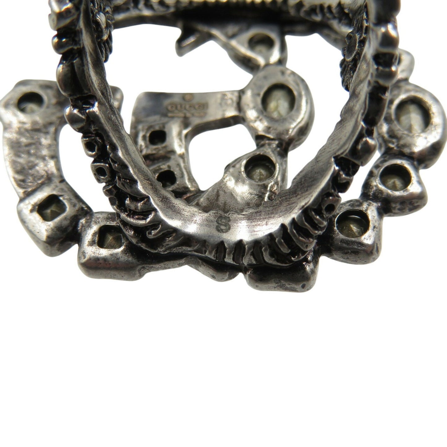 Gucci Silver Metal Rhinestone Band Ring