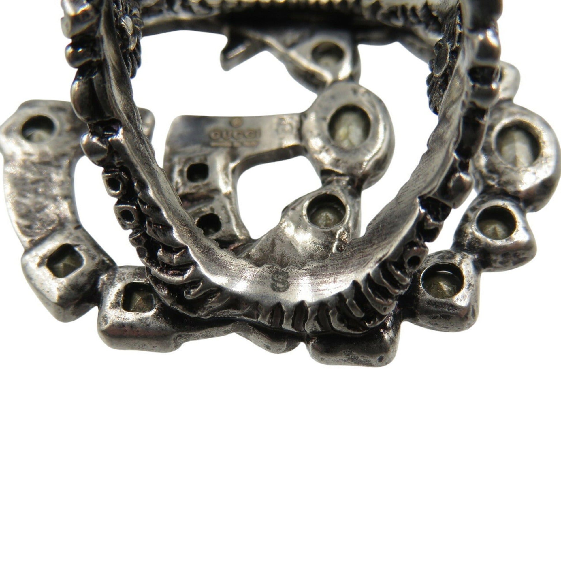 Gucci Silver Metal Rhinestone Band Ring