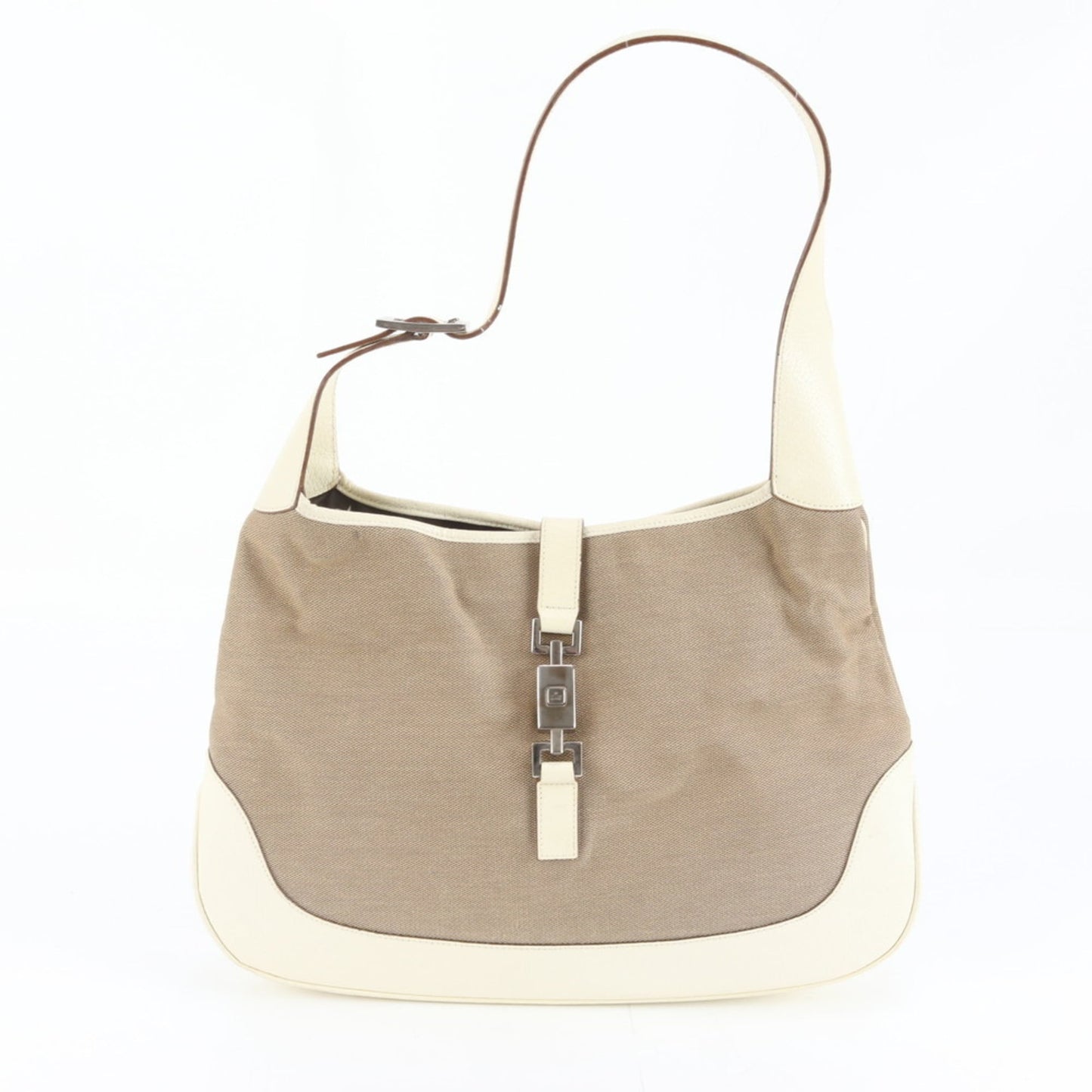 Gucci Beige Leather Canvas Shoulder Bag
