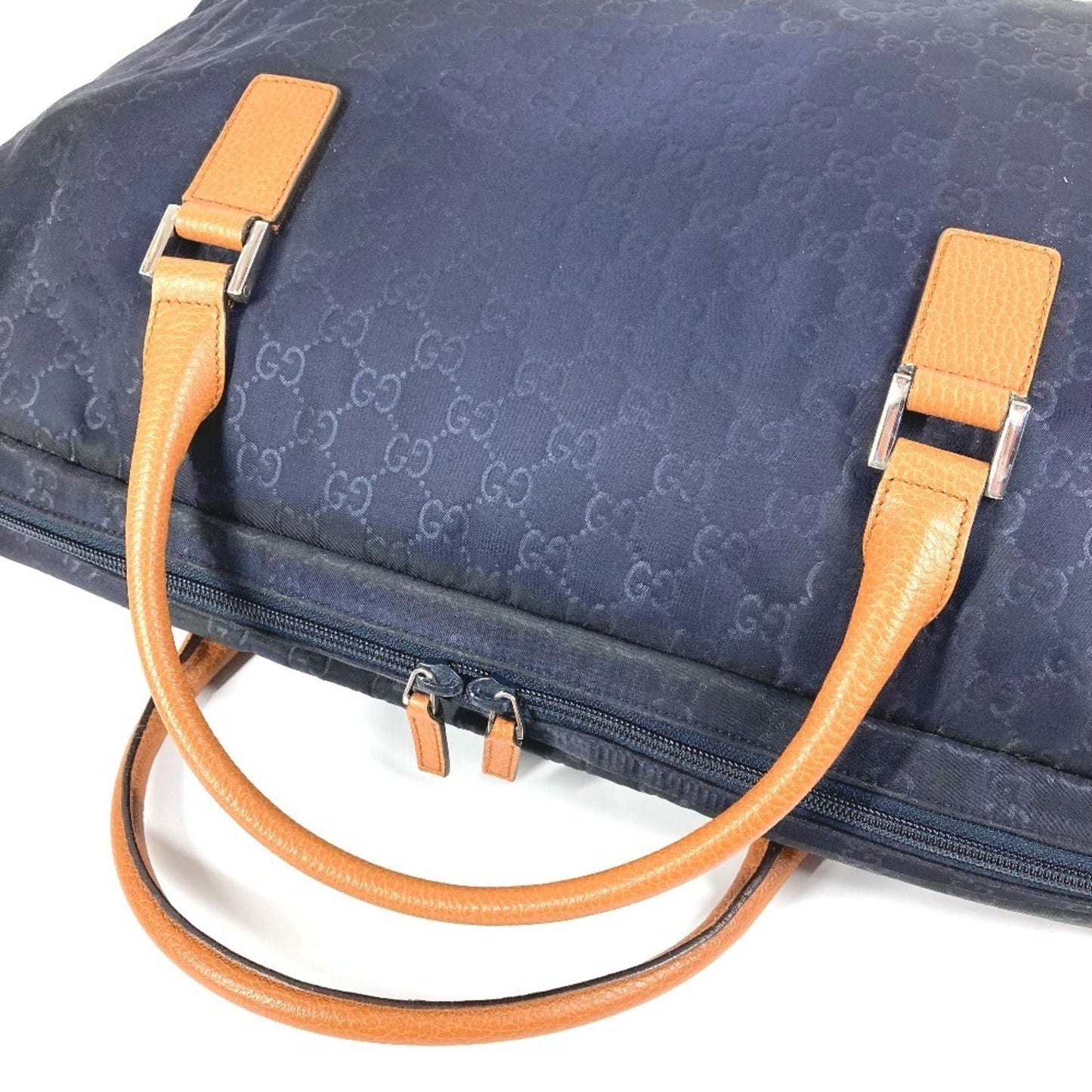 Gucci Brown Navy Nylon Leather Boston Bag