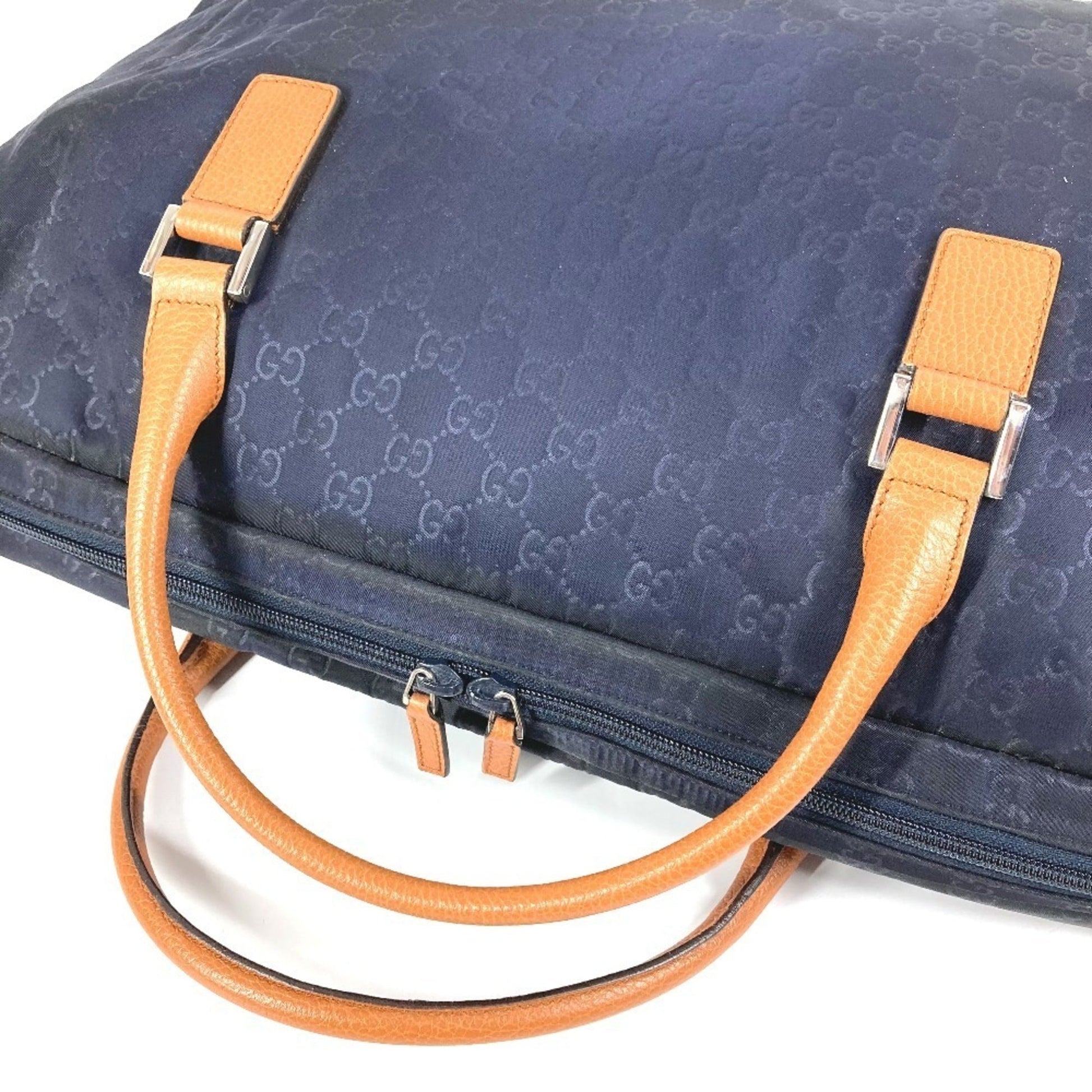 Gucci Brown Navy Nylon Leather Boston Bag