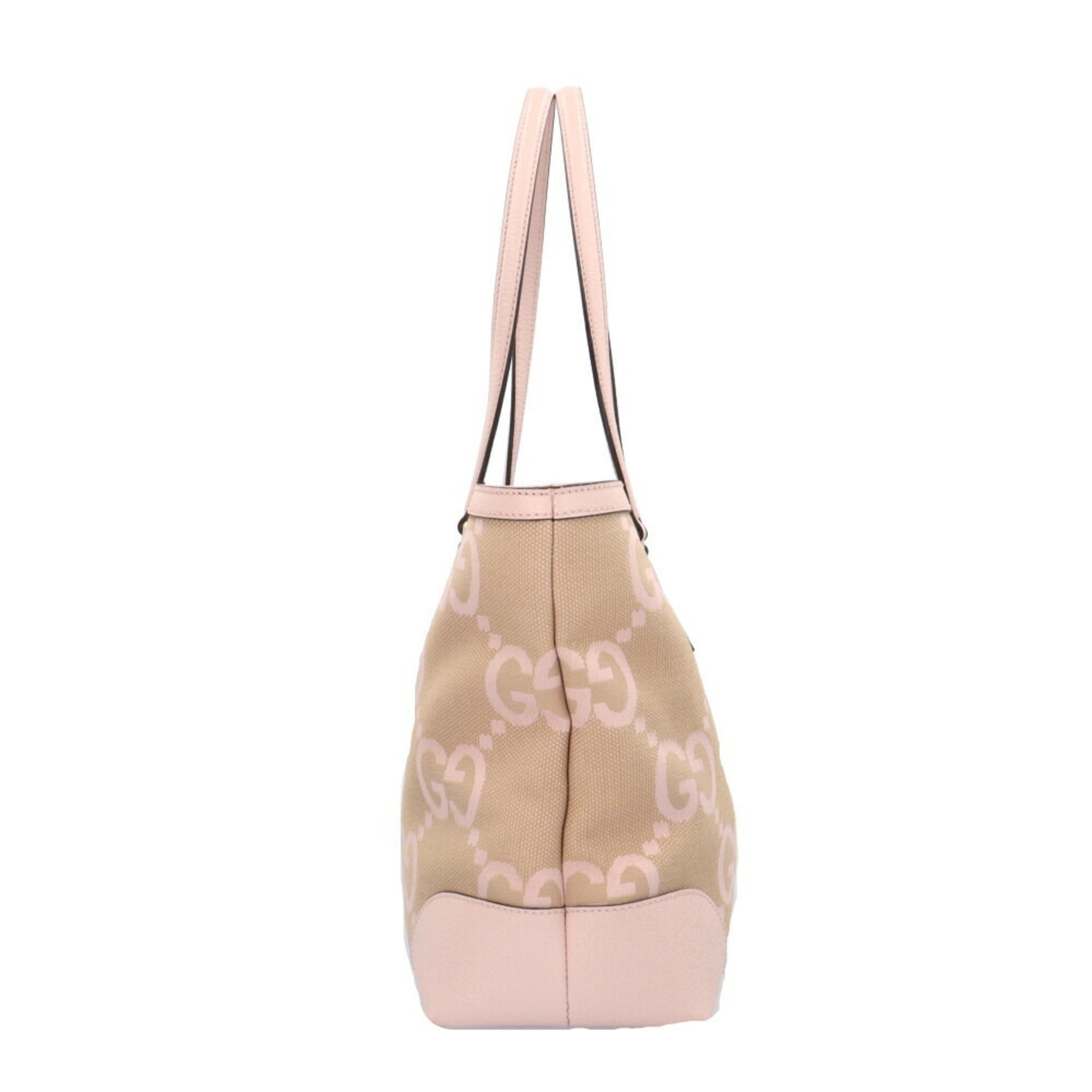 Gucci Beige Pink Canvas Leather Tote Bag