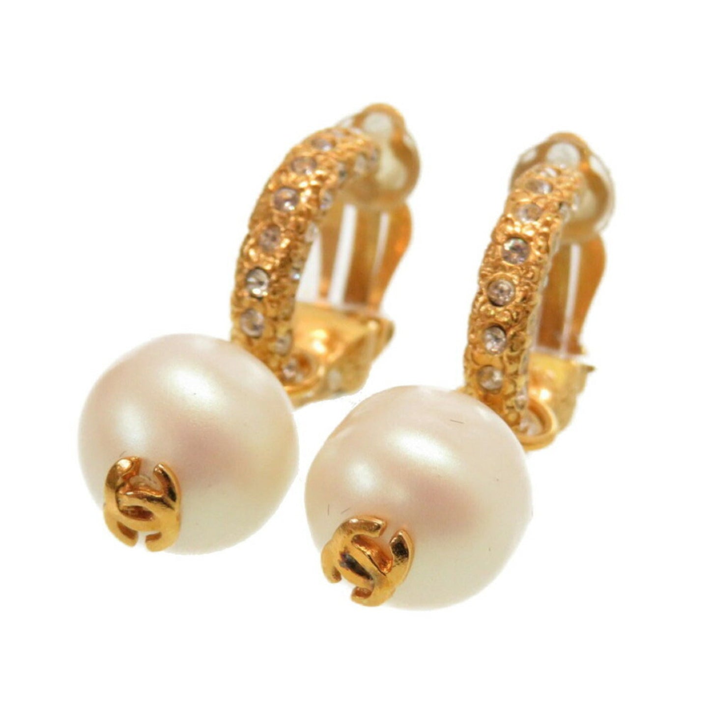 Chanel   Fake Pearl Stone Coco Mark 01P Gold Earrings Accessories