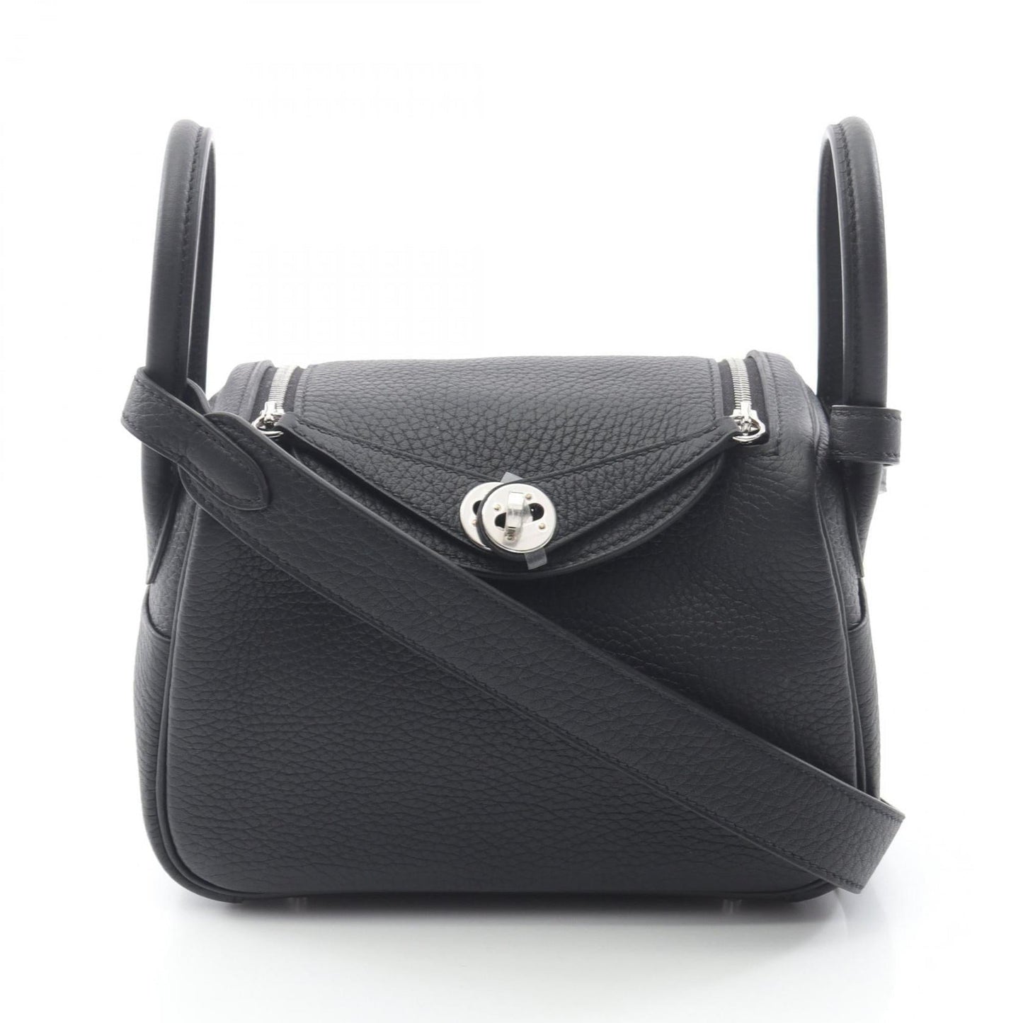 Hermes Lindy Taurillon Clemence Shoulder Bag Leather Black