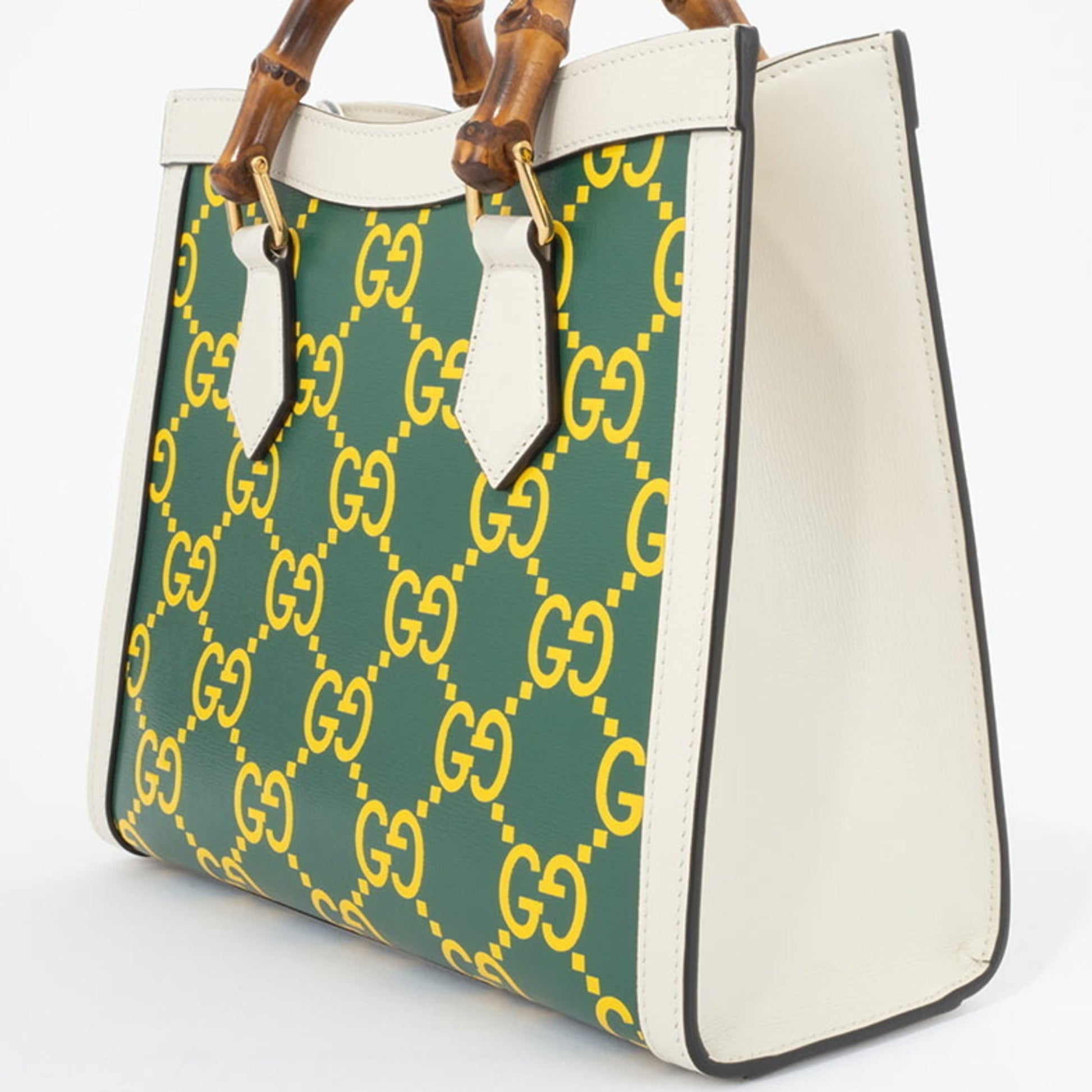 Gucci Green White Yellow Leather Handbag
