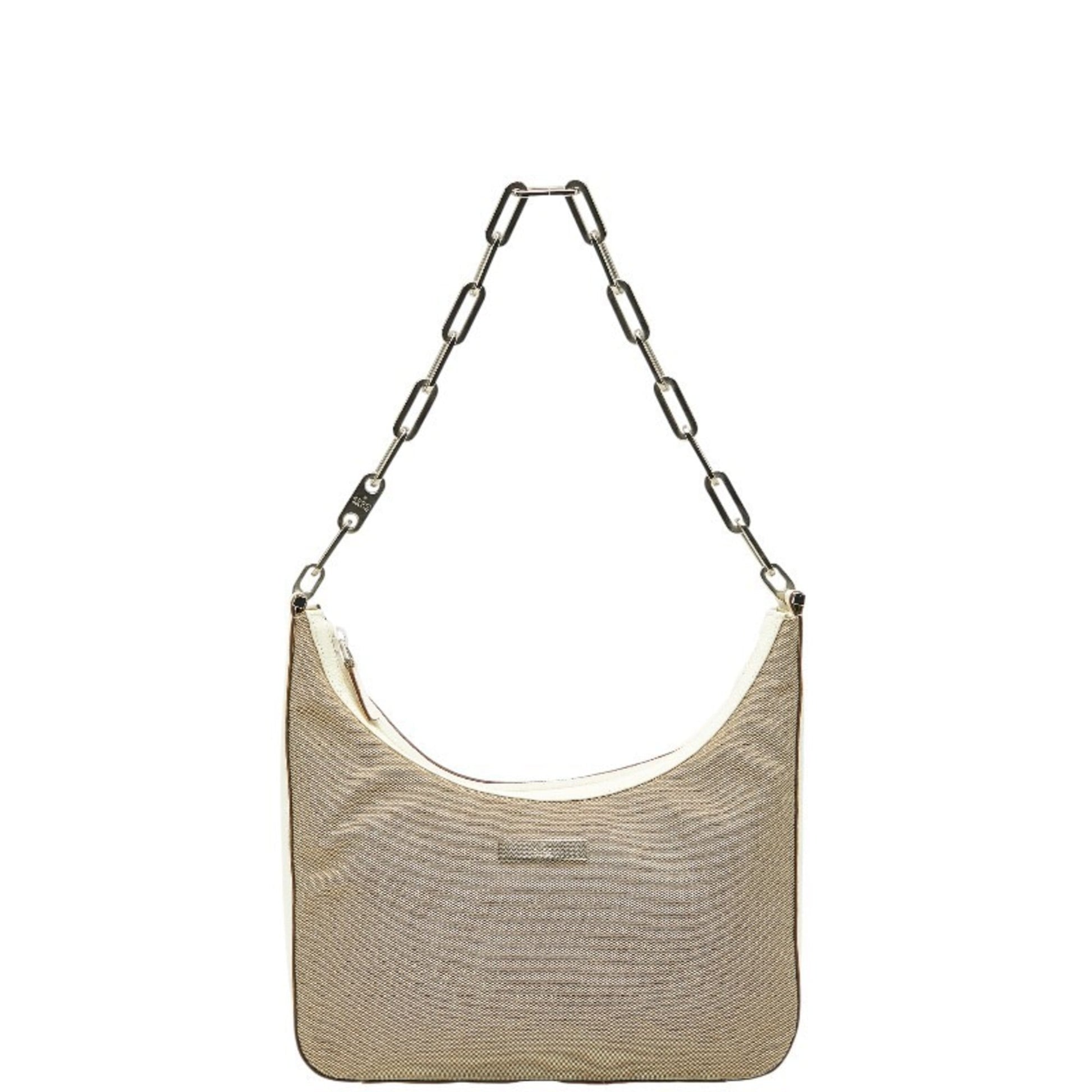 Gucci Beige White Canvas Leather Shoulder Bag