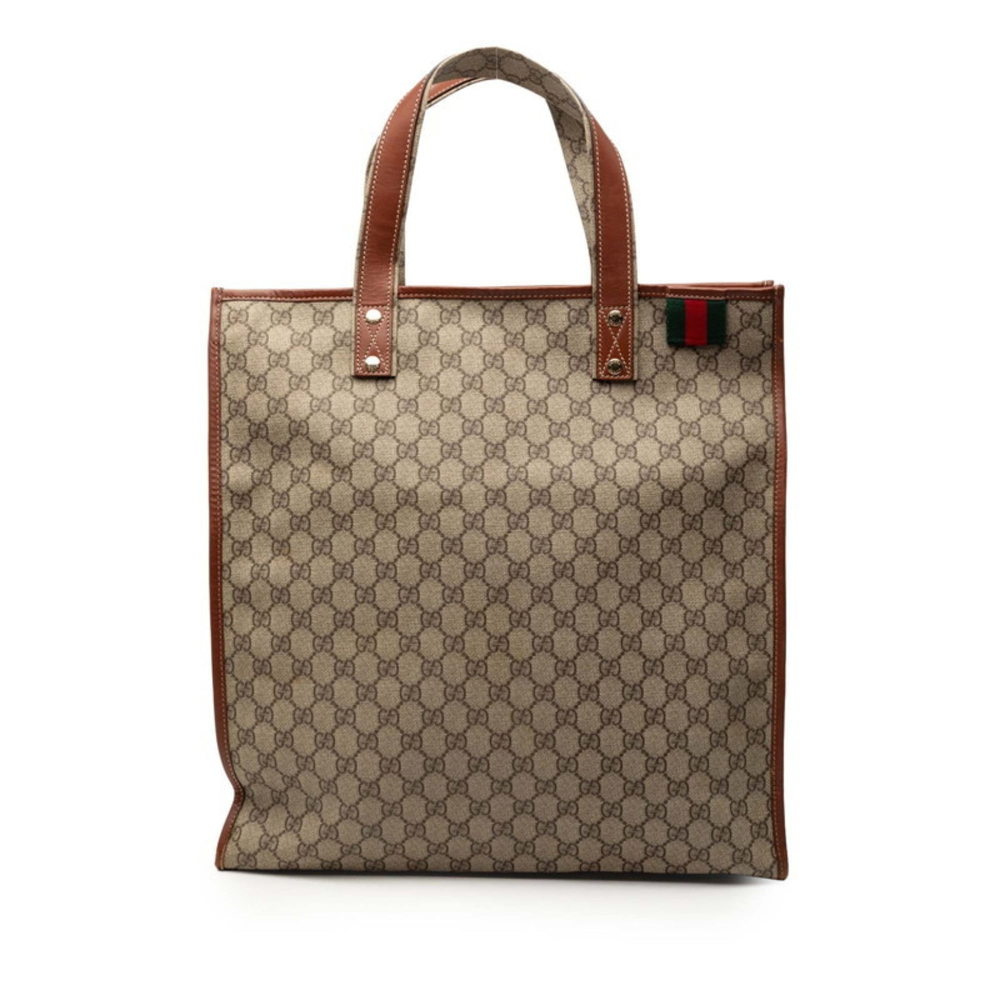 Gucci Beige Brown Gg Supreme Pvc Leather Tote Bag