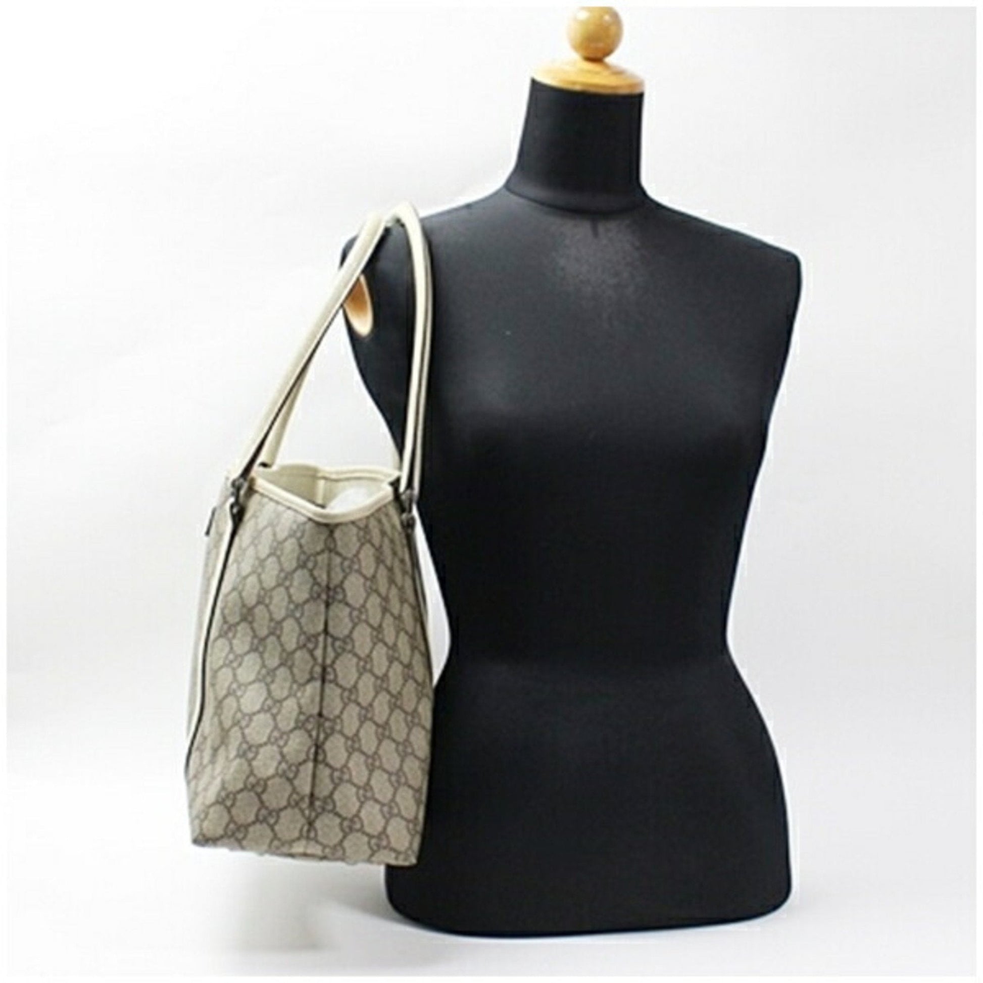 Gucci Beige Brown Dark Brown Leather Tote Bag