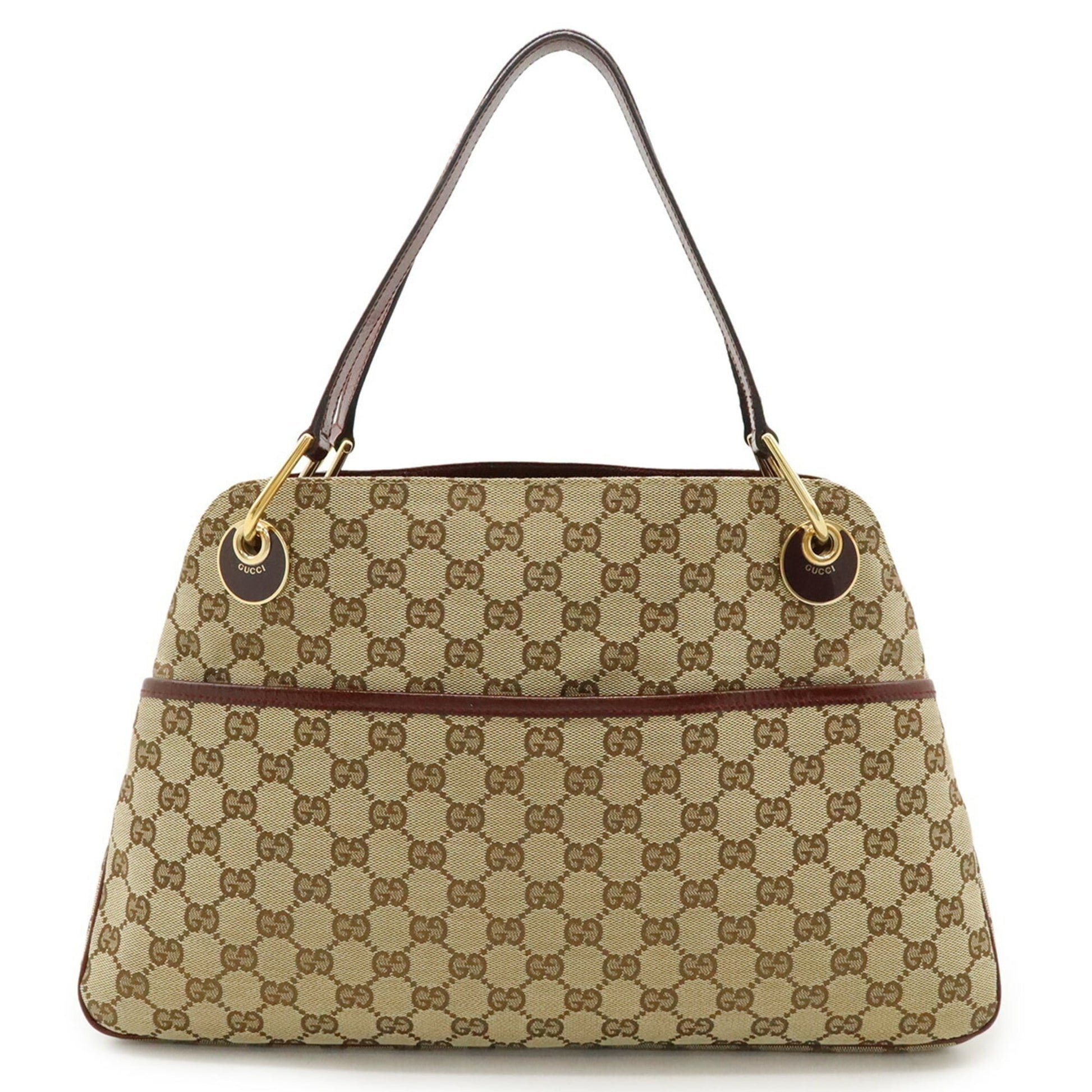 Gucci Beige Bordeaux Canvas Leather Shoulder Bag Tote Bag
