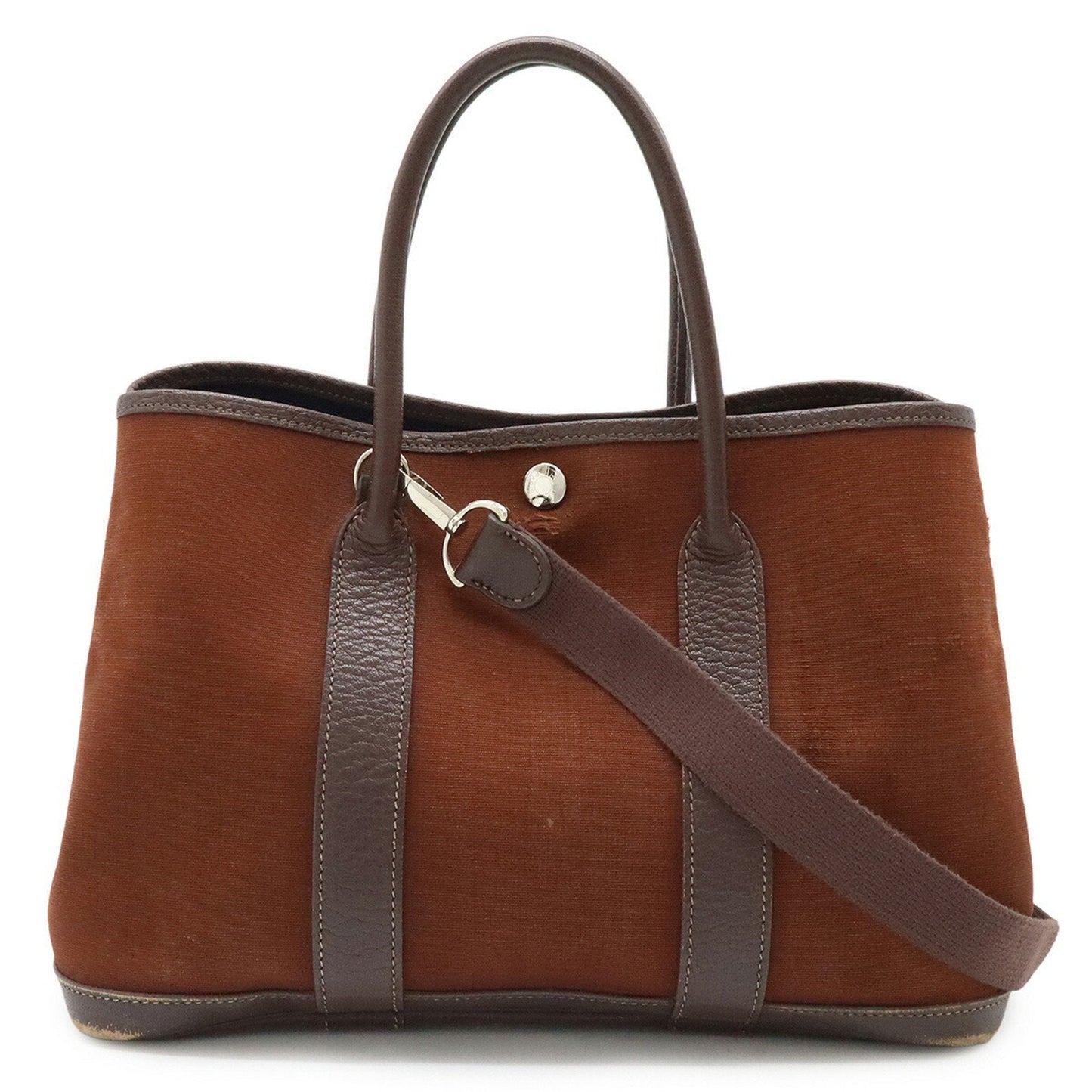 Hermes Toile Officier Handbag Shoulder Bag Tote Bag Leather Brown