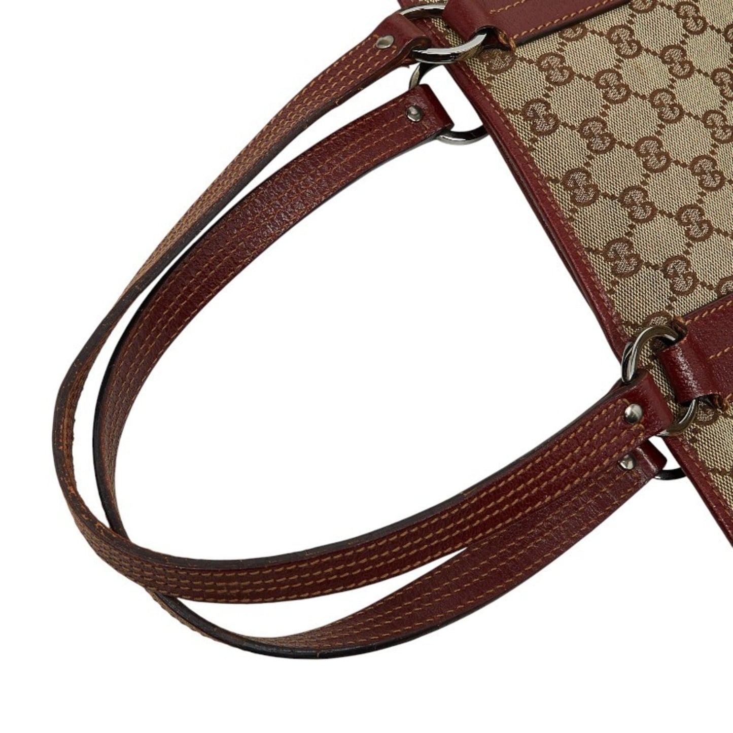 Gucci Beige Bordeaux Canvas Leather Handbag Tote Bag