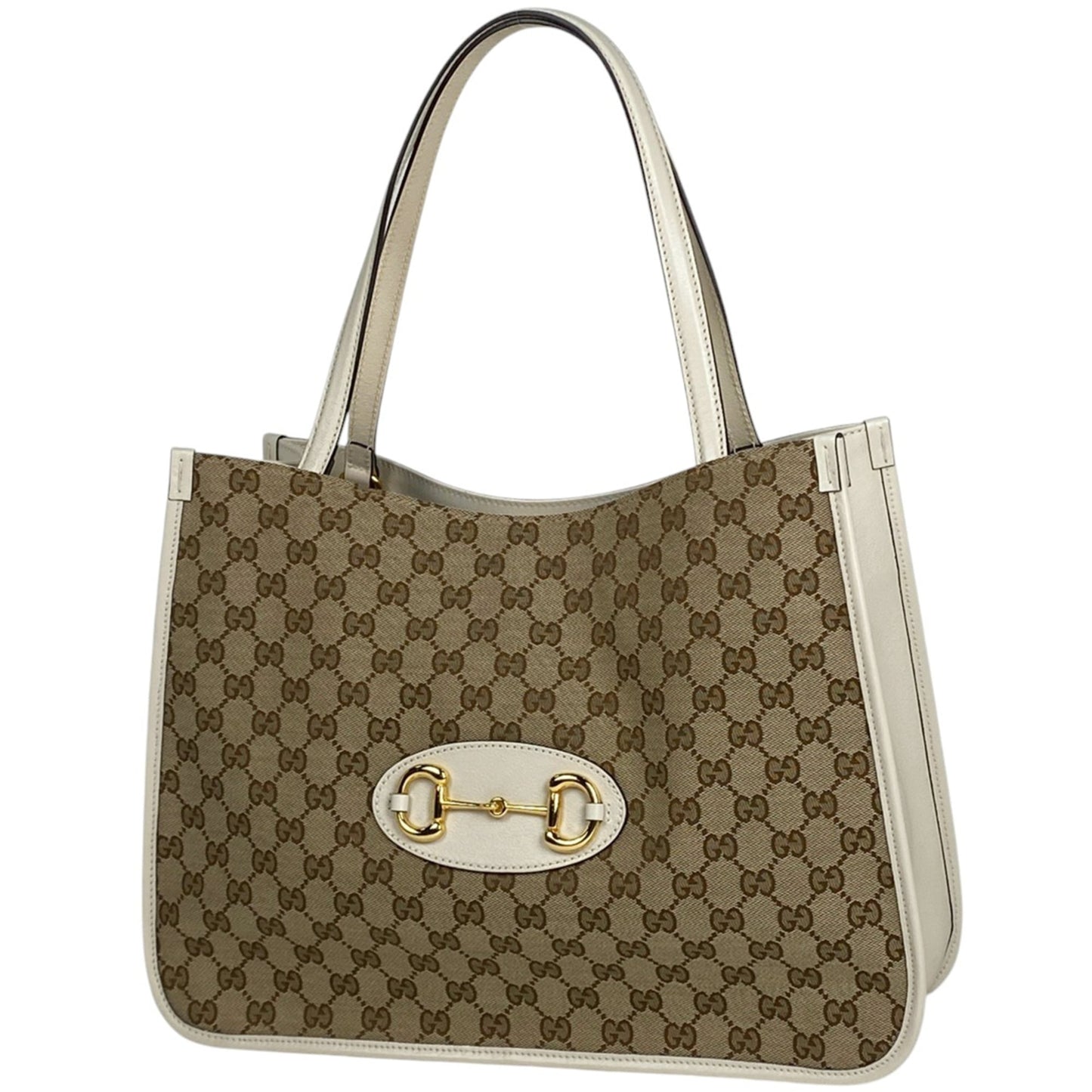 Gucci Beige White Gg Canvas Leather Shoulder Bag Tote Bag
