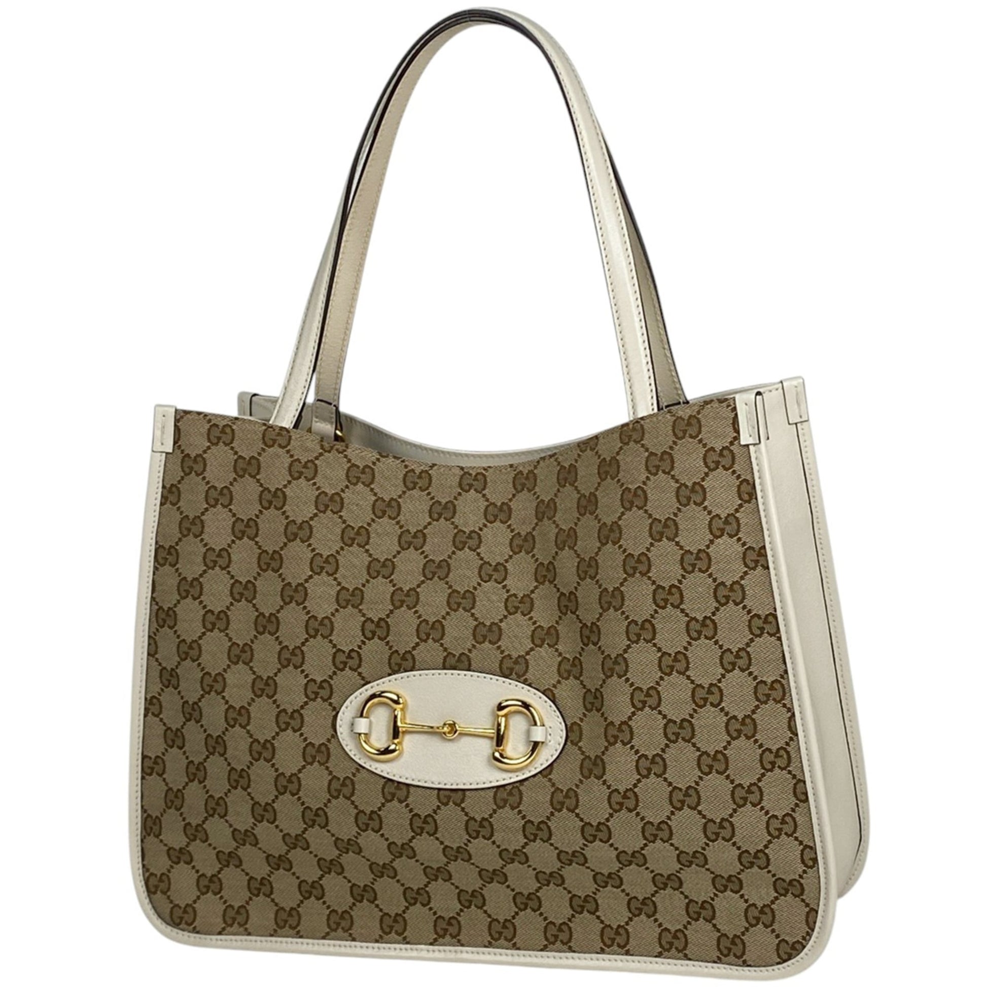 Gucci Beige White Gg Canvas Leather Shoulder Bag Tote Bag