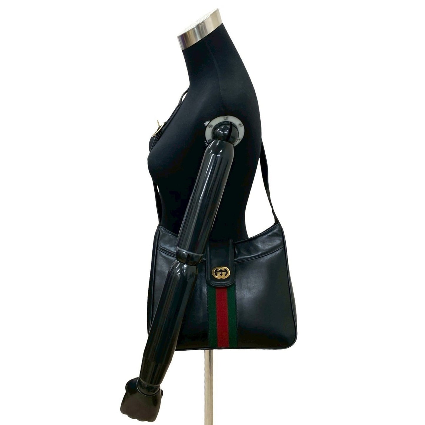Gucci Black Green Red Color Leather Shoulder Bag