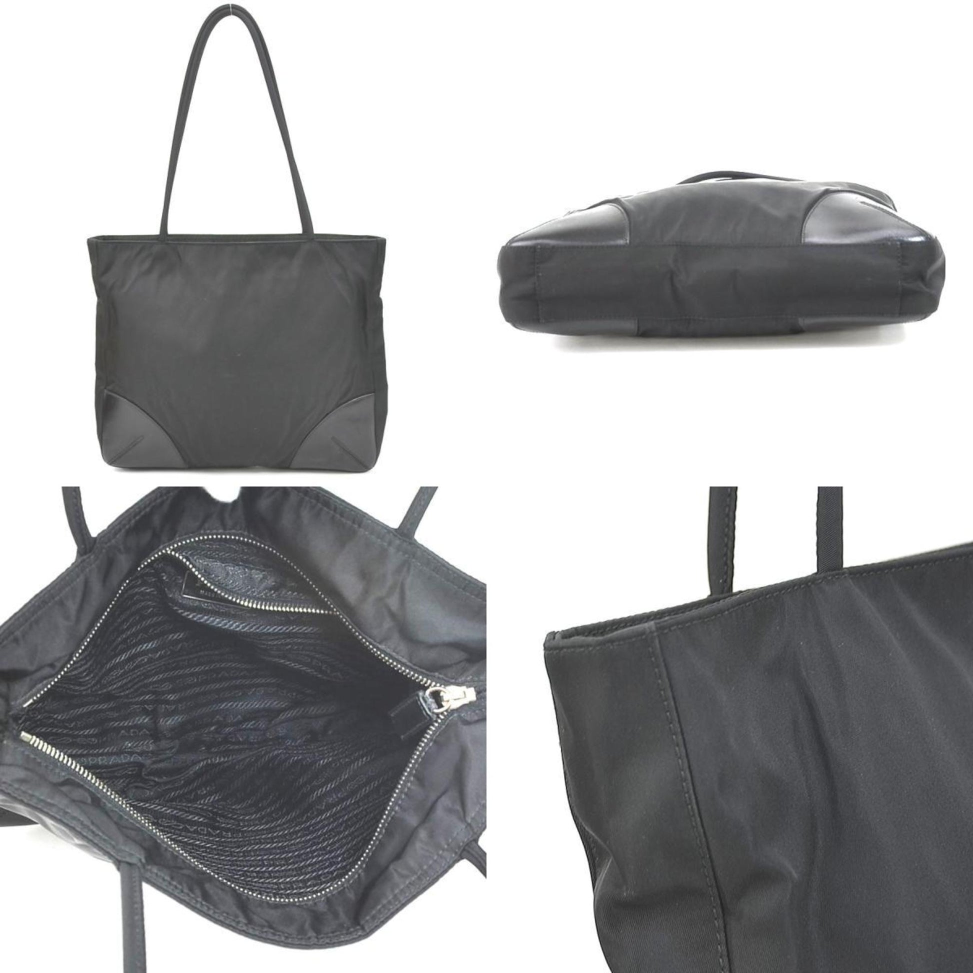 Prada Shoulder Bag Tote Unisex Leather Nylon Black