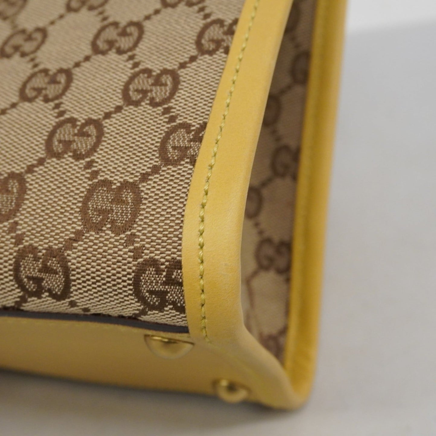 Gucci Beige Yellow Canvas Leather Shoulder Bag