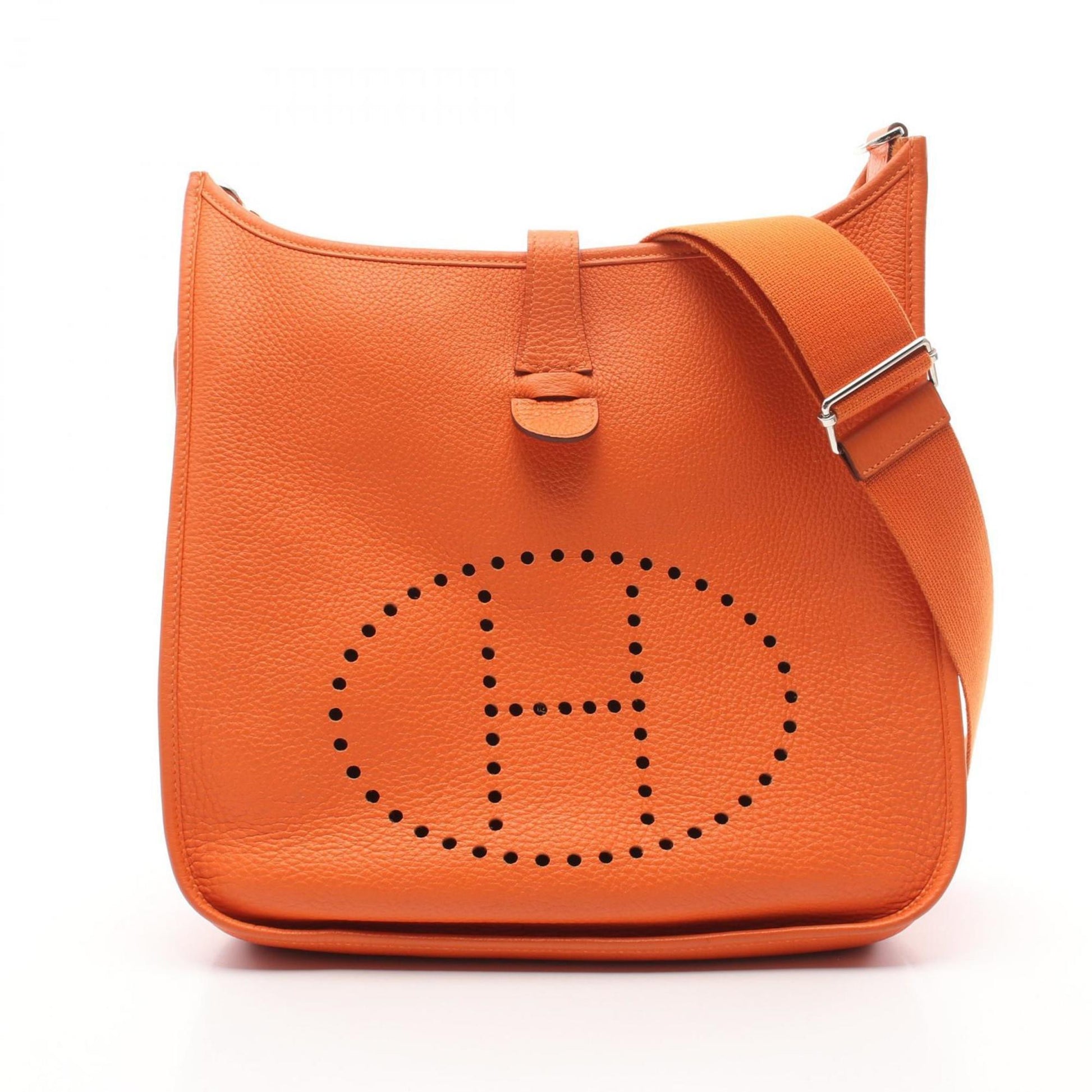 Hermes Taurillon Clemence Shoulder Bag Leather Orange Shoulder Bag 9