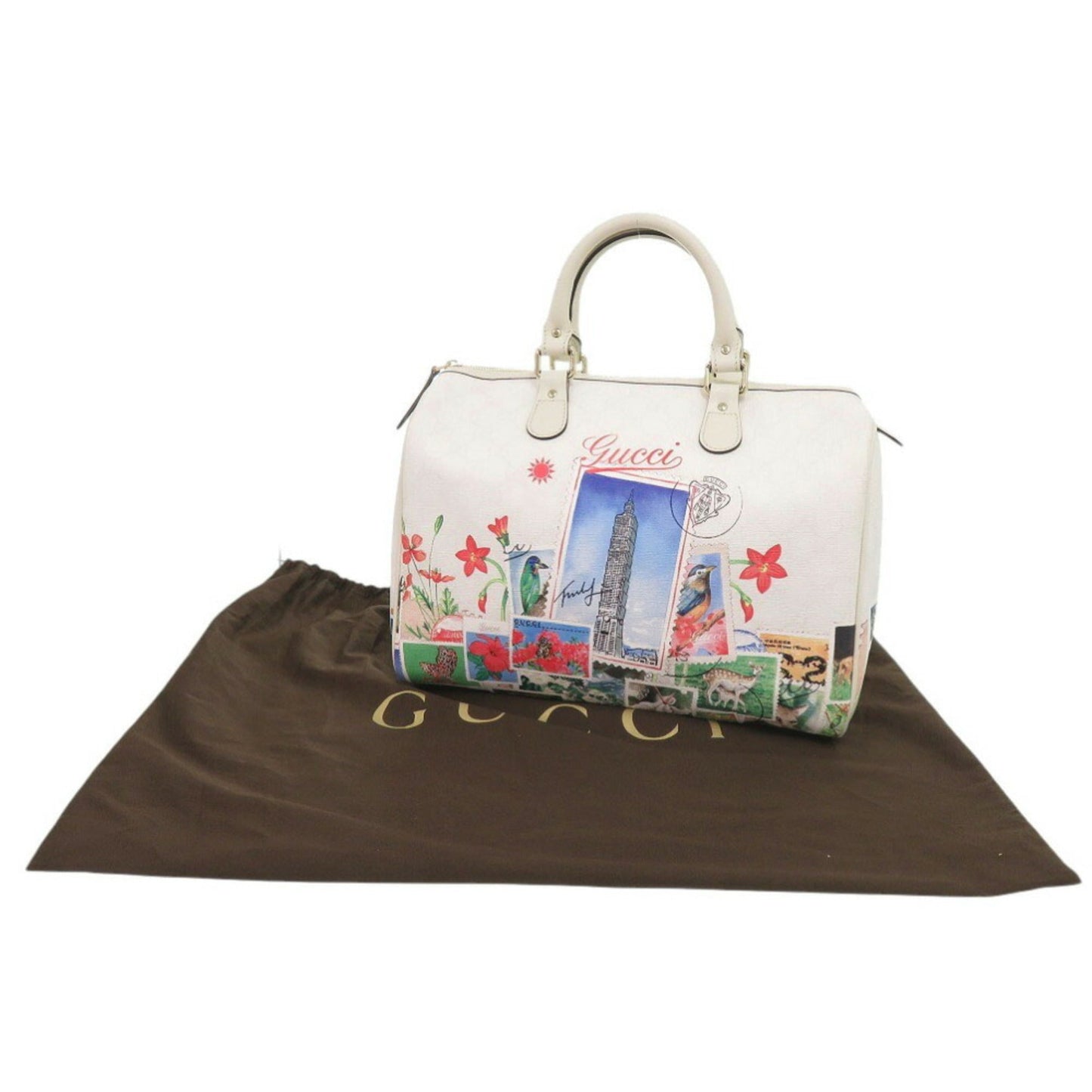 Gucci White Leather Boston Bag Handbag
