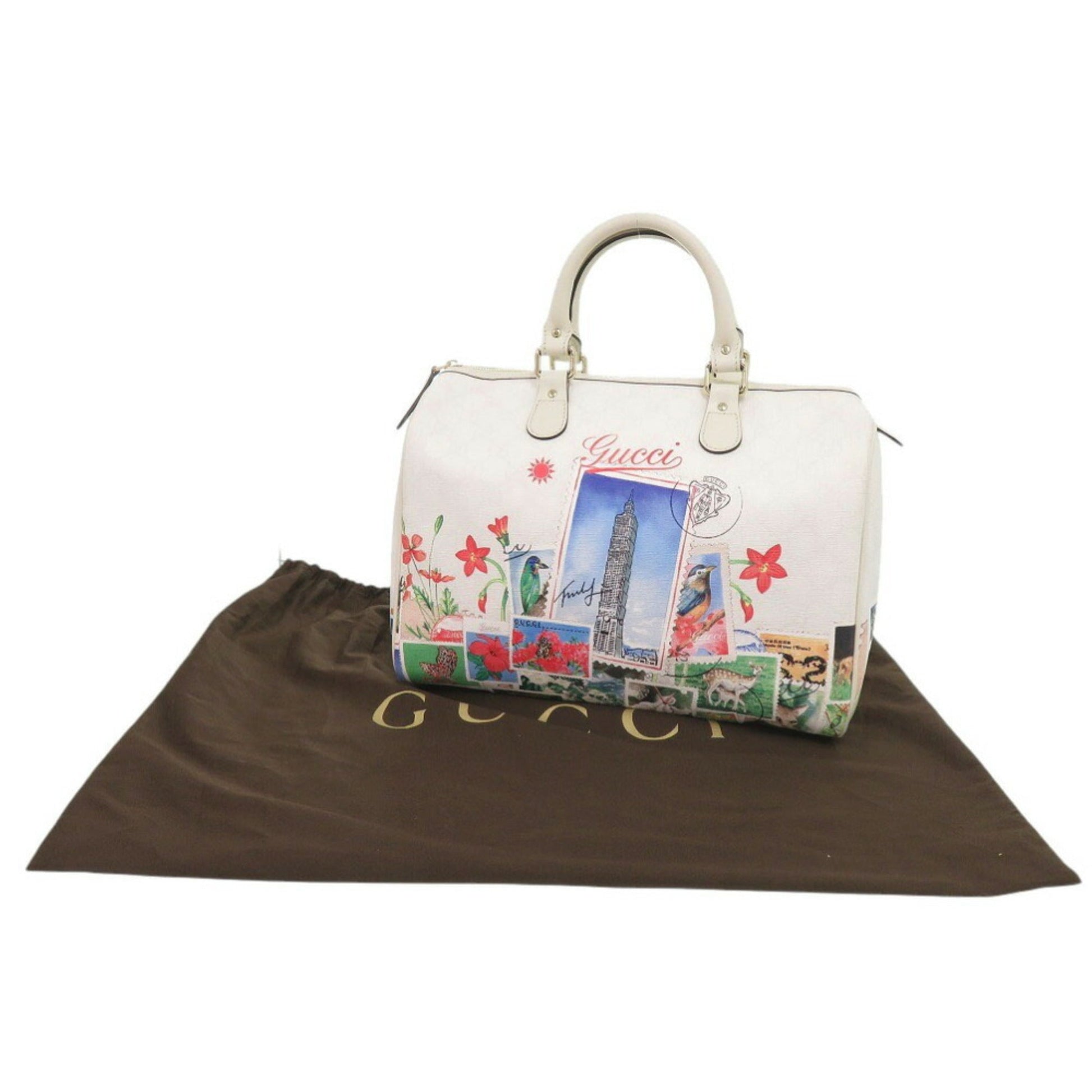 Gucci White Leather Boston Bag Handbag
