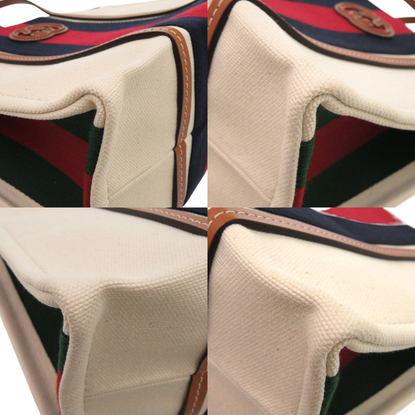 Gucci Sherry Line Navy Red Color White Canvas Tote Bag