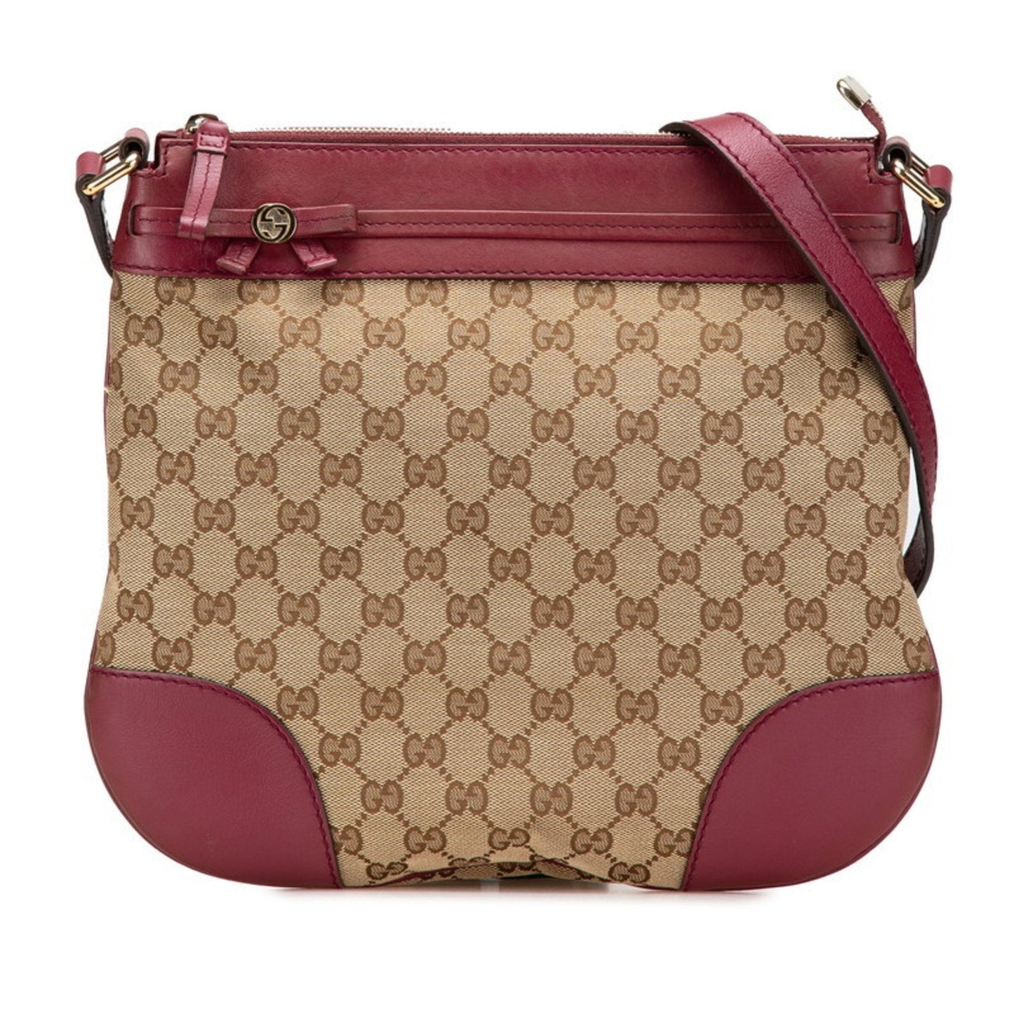 Gucci Beige Wine Canvas Leather Shoulder Bag
