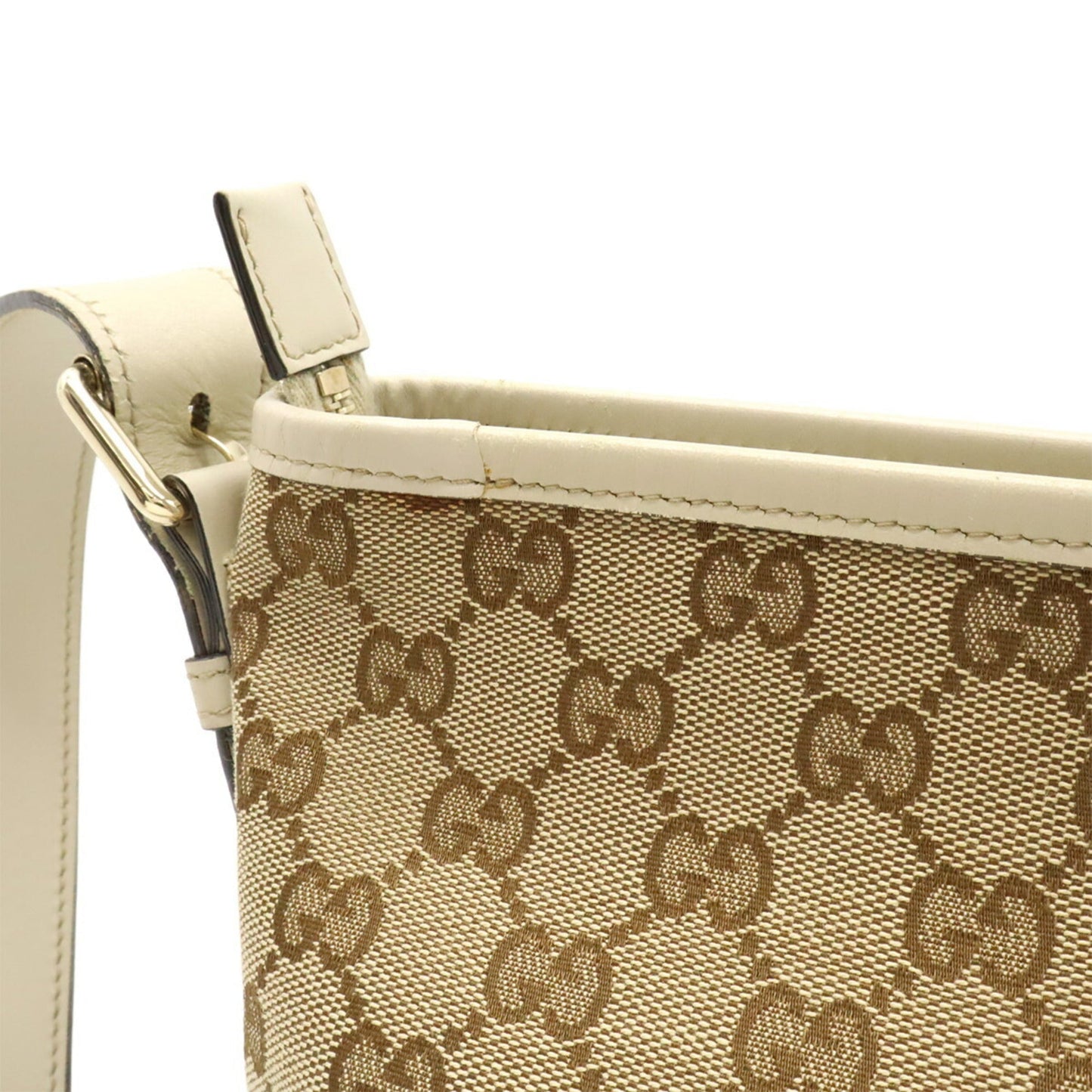Gucci Beige Khaki White Gg Canvas Leather Shoulder Bag