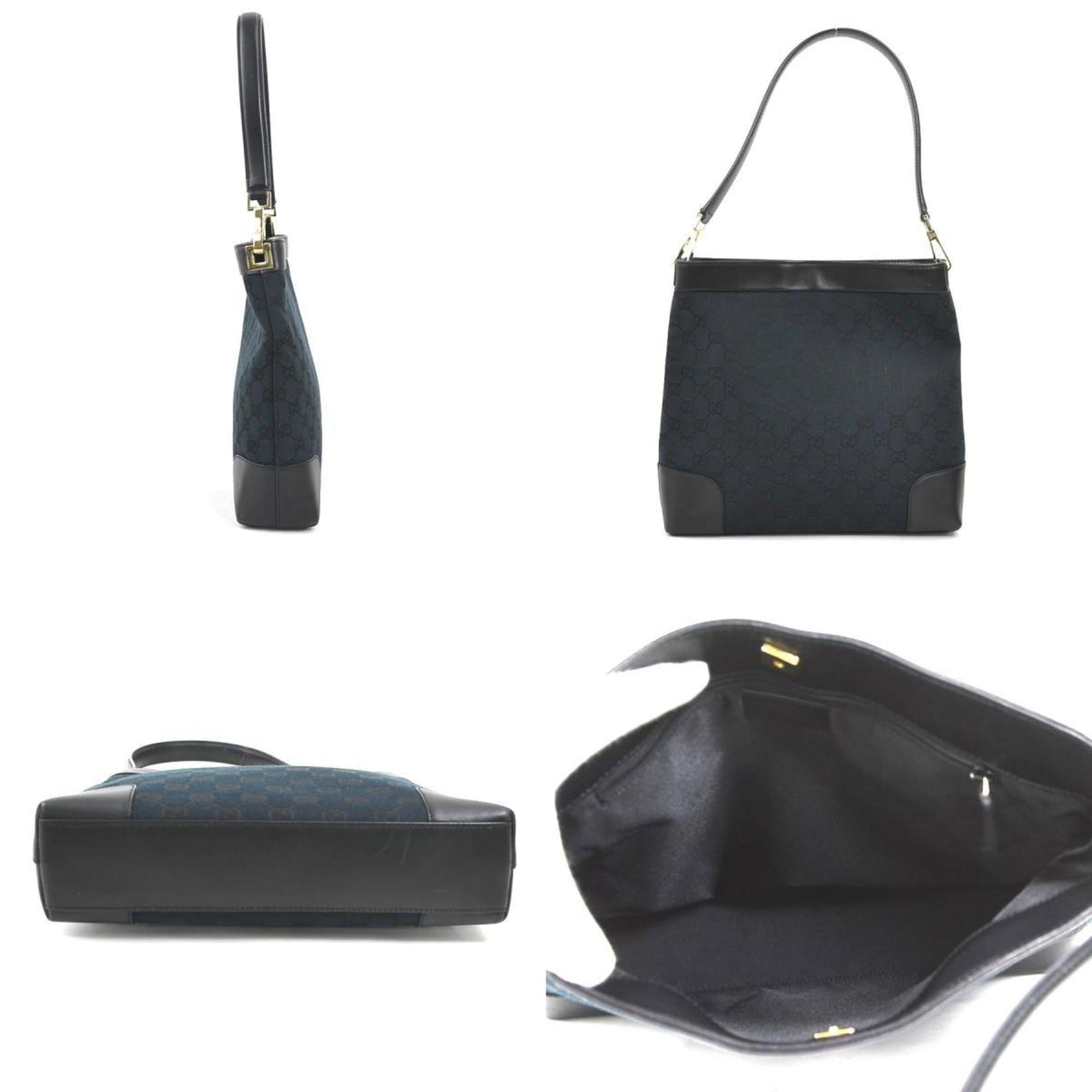 Gucci Black Gg Canvas Leather Shoulder Bag