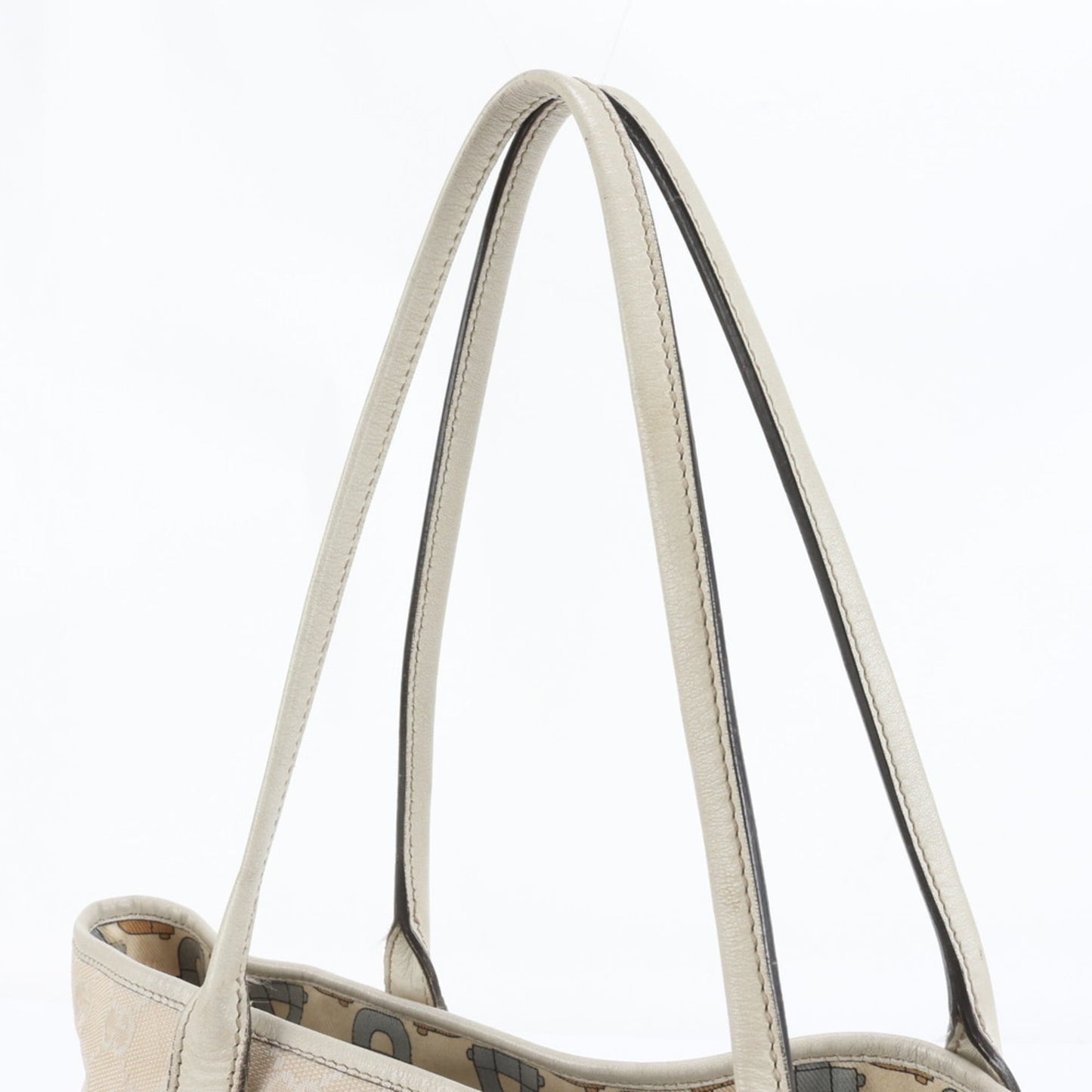 Gucci Beige Leather Canvas Tote Bag