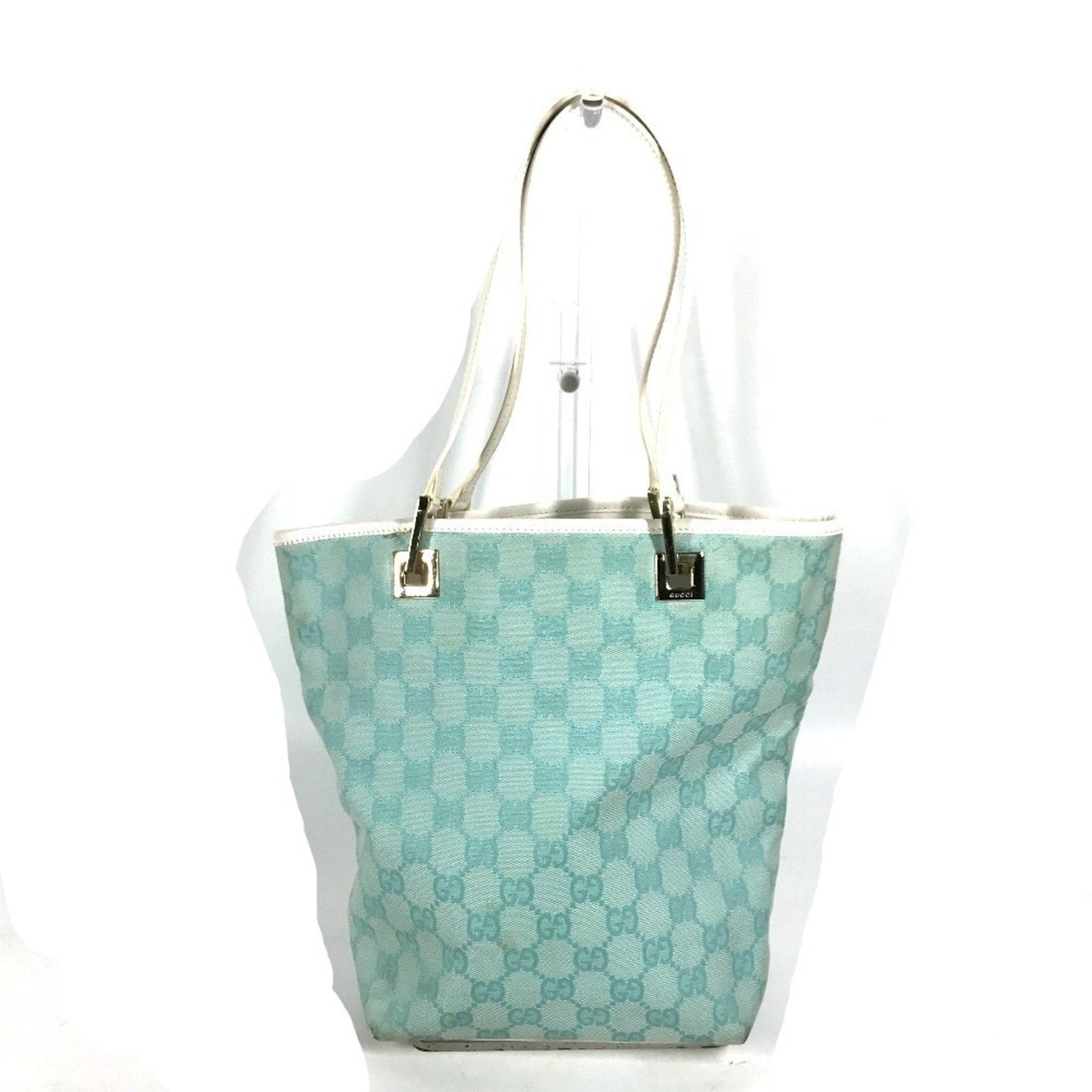 Gucci Blue White Canvas Leather Shoulder Bag Tote Bag