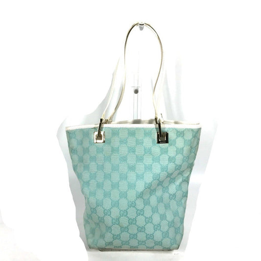 Gucci Blue White Canvas Leather Shoulder Bag Tote Bag