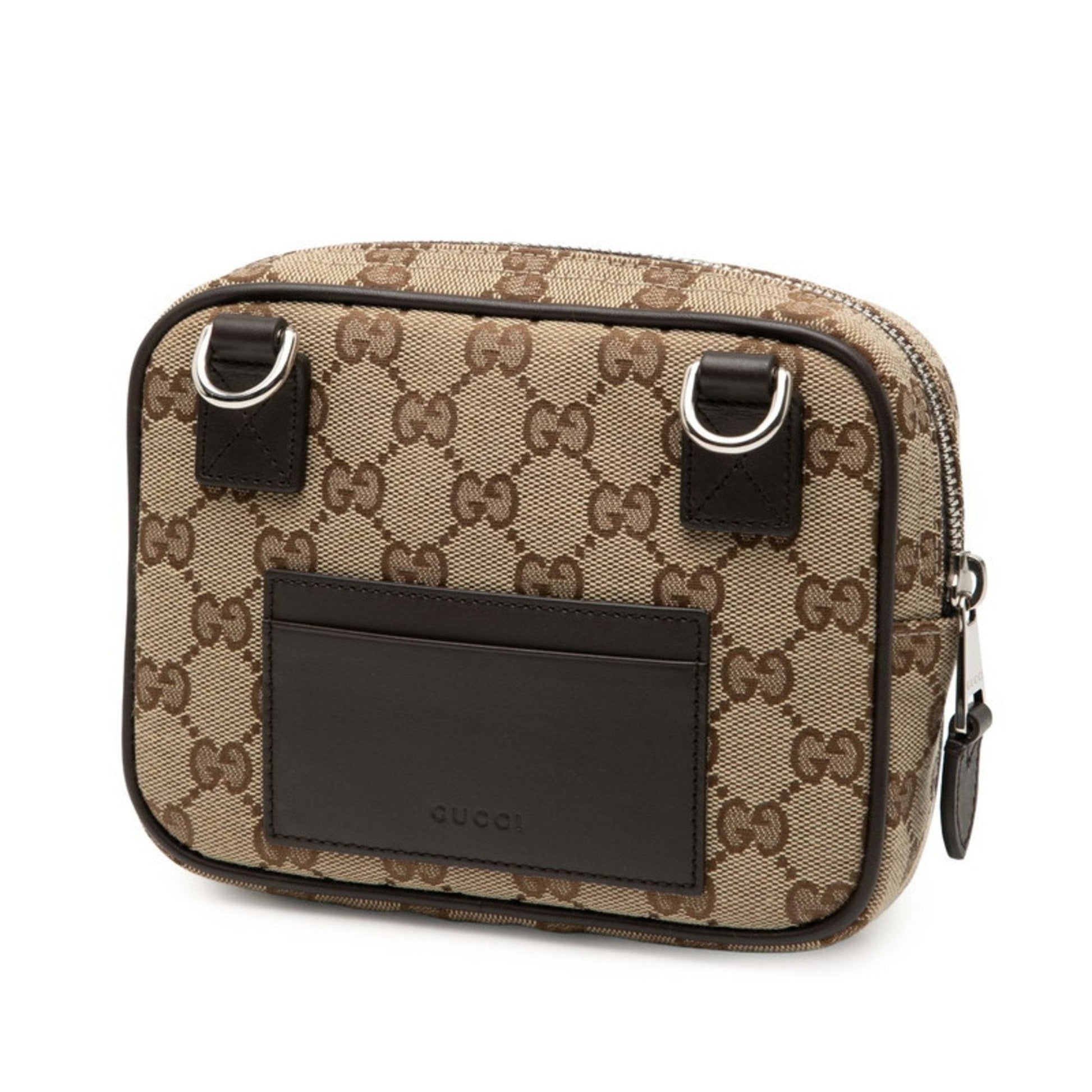 Gucci Beige Brown Canvas Leather Shoulder Bag
